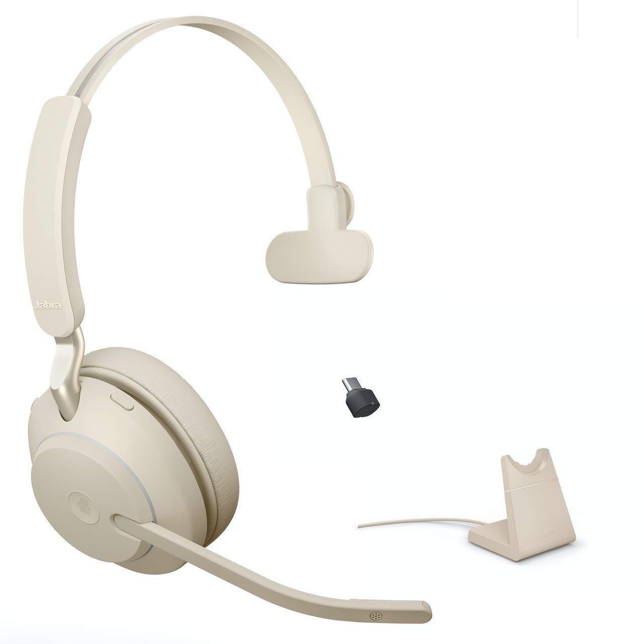 Jabra Evolve2 65 Wireless USB-C Mono Headset with Stand & Bluetooth Dongle - Compatible with Zoom, Webex, Skype, PC, Mac, Smartphones & Tablets - Ideal for Remote Work, Online Meetings & Call Centers (Model 26599-899-888)