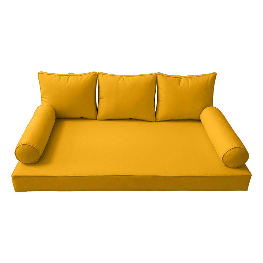 Prolinemax Queen Size Outdoor Style 3-Piece Daybed Set - Piped Trim Mattress Cover, Bolster Pillow & Fitted Sheet AD108 | Perfect for Patio, Sunroom, Poolside & Backyard Lounging