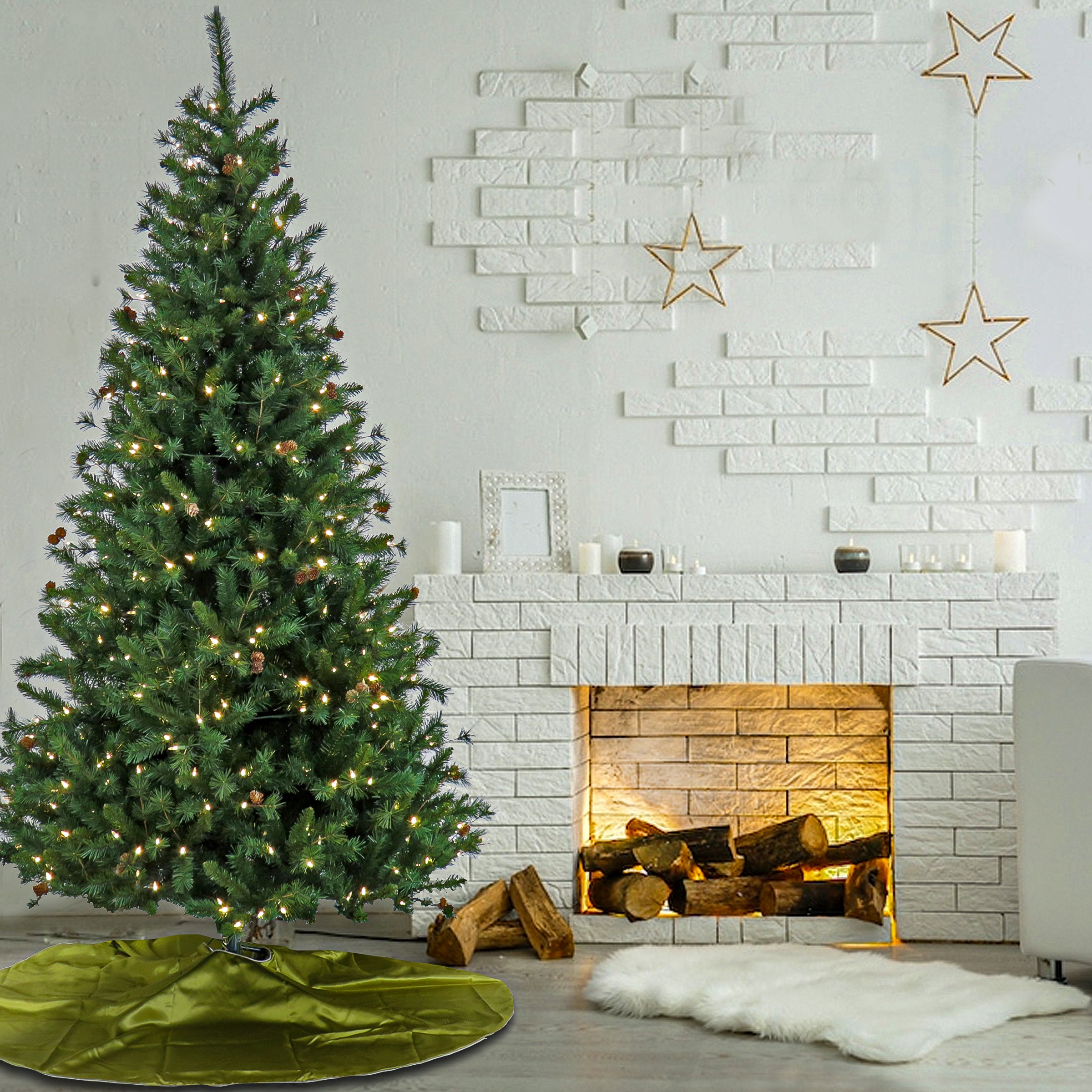 7.5 ft Pre-Lit Artificial Cedar Spruce Christmas Tree with 500 Warm White LED Lights - Perfect for Home, Office, and Holiday Decorations