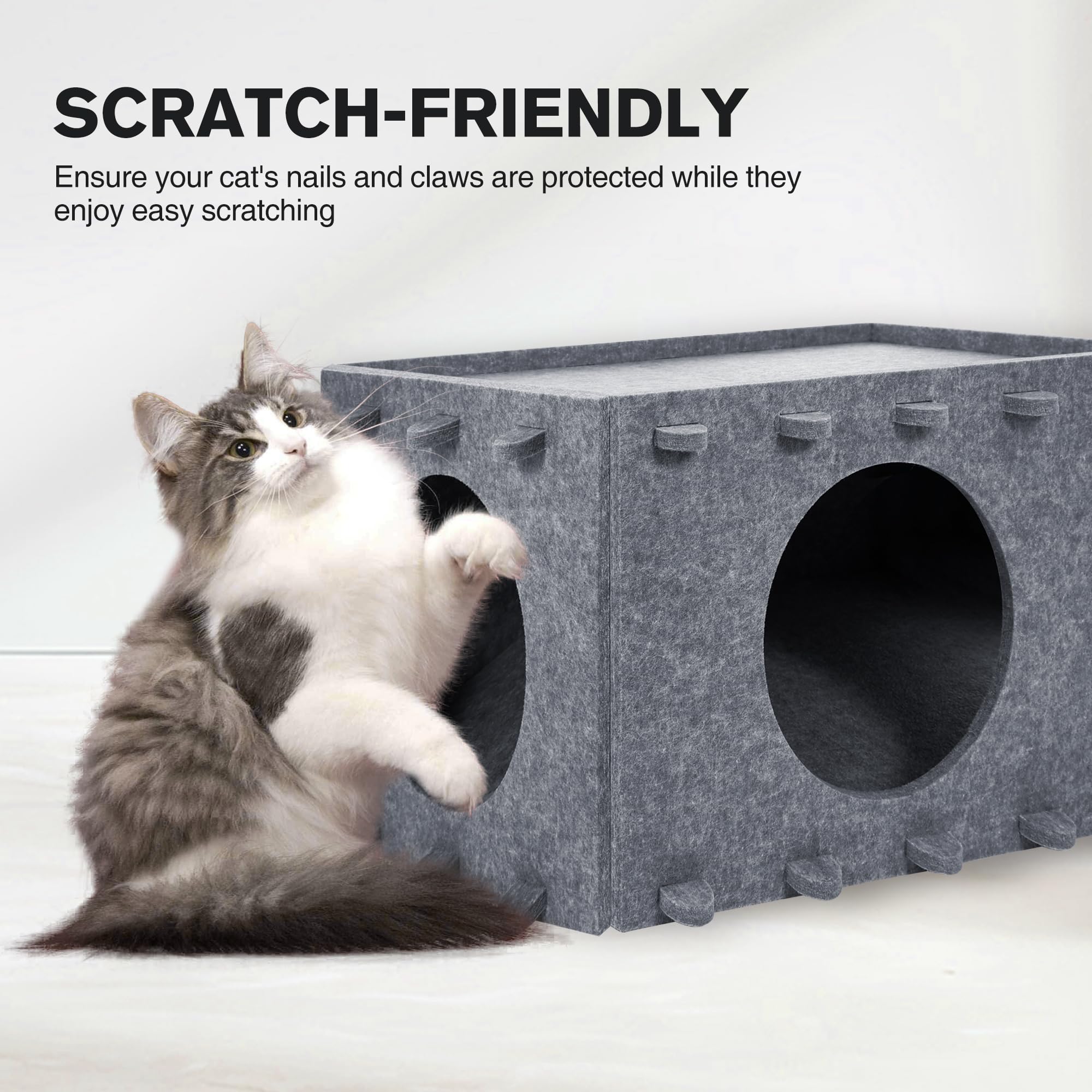 Premium Cat Bed for Indoor Cats - Large & Multi-Cat Cave House with Scratch-Resistant Design - 22x14.2x12 Inch Gray Pet Hideaway for Cozy Napping & Play - Perfect for Living Rooms, Bedrooms & Pet-Friendly Spaces
