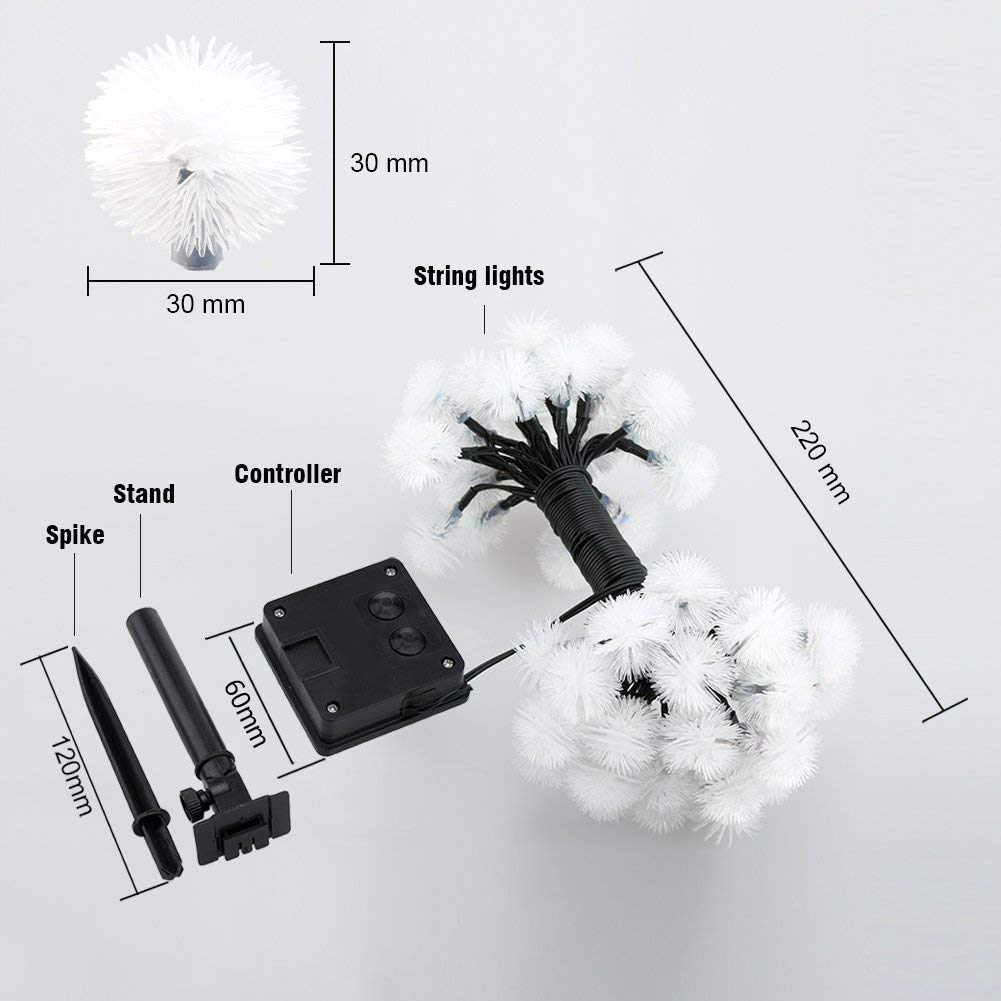 20FT 30LED Solar Powered Dandelion Ball String Lights - Waterproof Outdoor Fairy Lights for Garden, Patio, Camping, Christmas & Wedding Decor (Purple) | Perfect for Backyard Parties & Romantic Ambiance