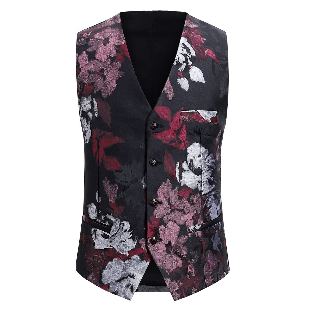 Elegant 3-Piece Maroon Suit with Allover Floral Print for Men - Perfect for Weddings, Parties, and Formal Events