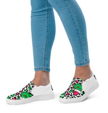 Women's Christmas Slip-On Canvas Shoes - Leopard Print & Pink Grinchy Holiday Footwear for Parties, Gifts & Festive Outfits