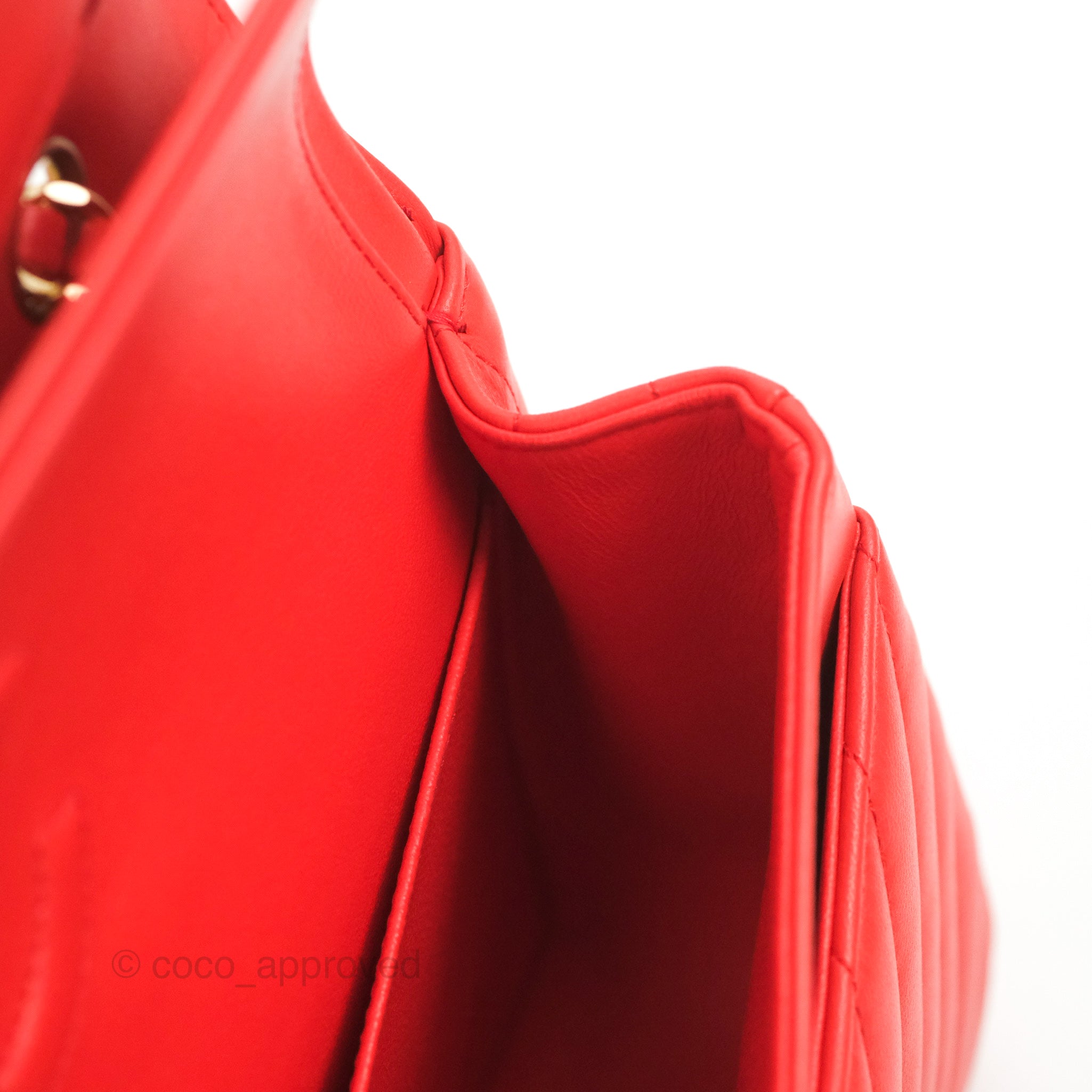 Chanel Classic Medium Flap Bag - Chevron Red Lambskin Leather with Gold Hardware | Luxury Designer Handbag for Women | Perfect for Date Night, Parties & Special Occasions