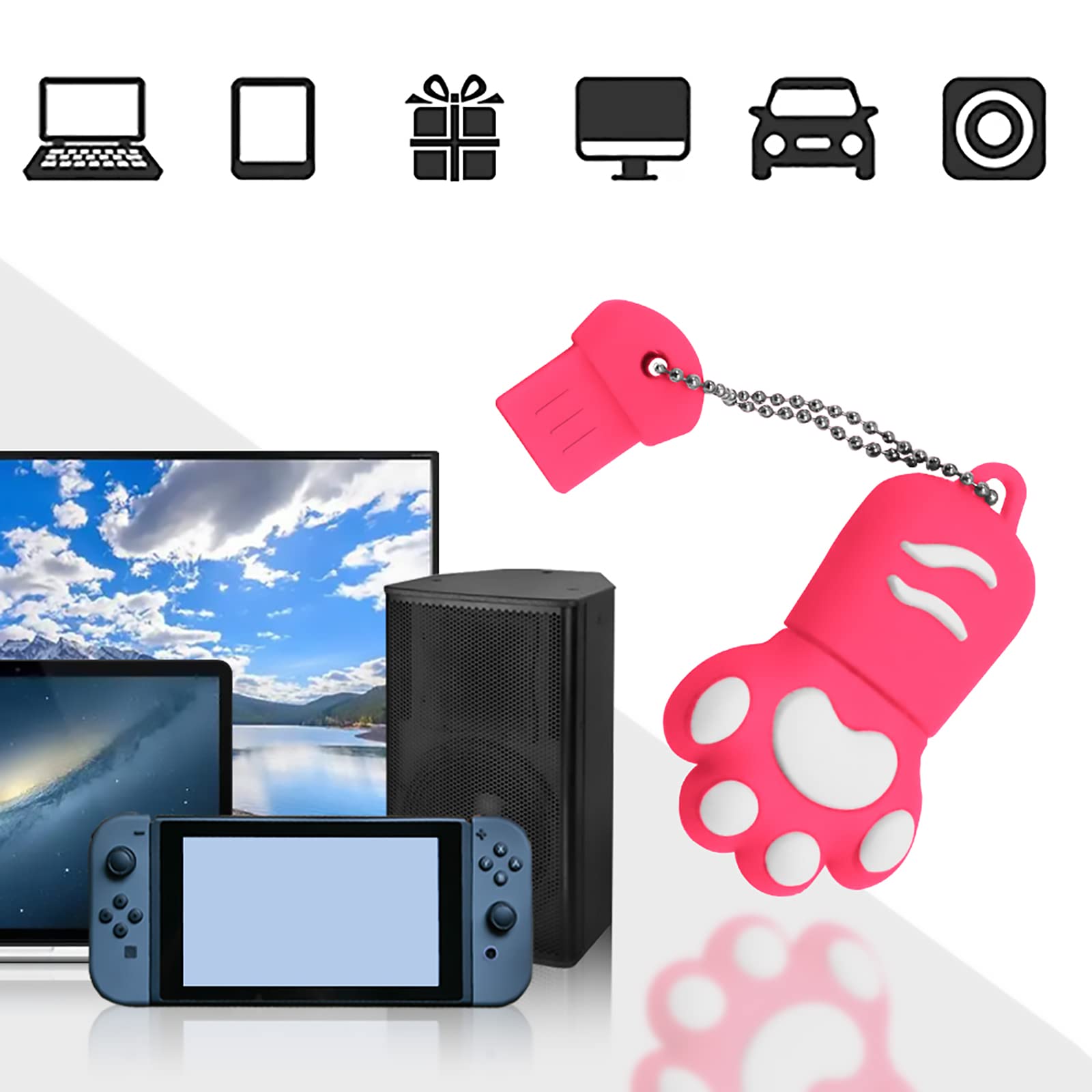 64GB Cute Cat Paw USB Flash Drive - Mini Cartoon Pendrive for PC & Laptop (Pink) - Perfect for Students & Office Use