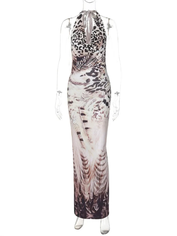 Sexy Backless V-Neck Lace-Up Maxi Dress for Women - Slim Fit Sleeveless Hollow Out Summer Dress | Perfect for Beach Vacation, Evening Party & Autumn Date Night