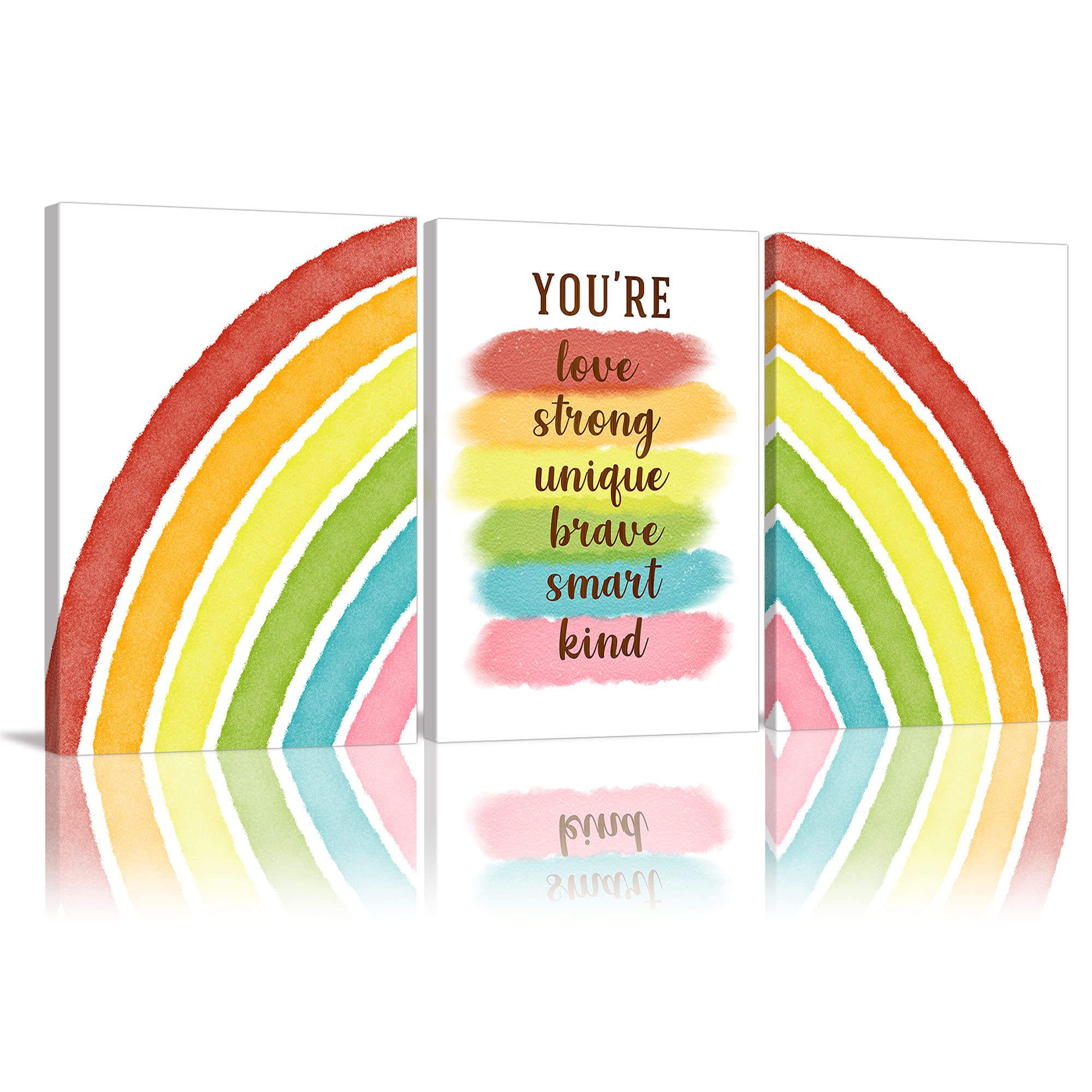 3 Panels Modern Colorful Rainbow Wall Art Decor - Nursery Canvas Prints for Baby Girls - Inspirational Rainbow Posters for Children's Bedroom, Playroom & Classroom - Ready to Hang (Perfect for Nursery Decor, Kids Room Wall Art & Preschool Classroom Decoration)