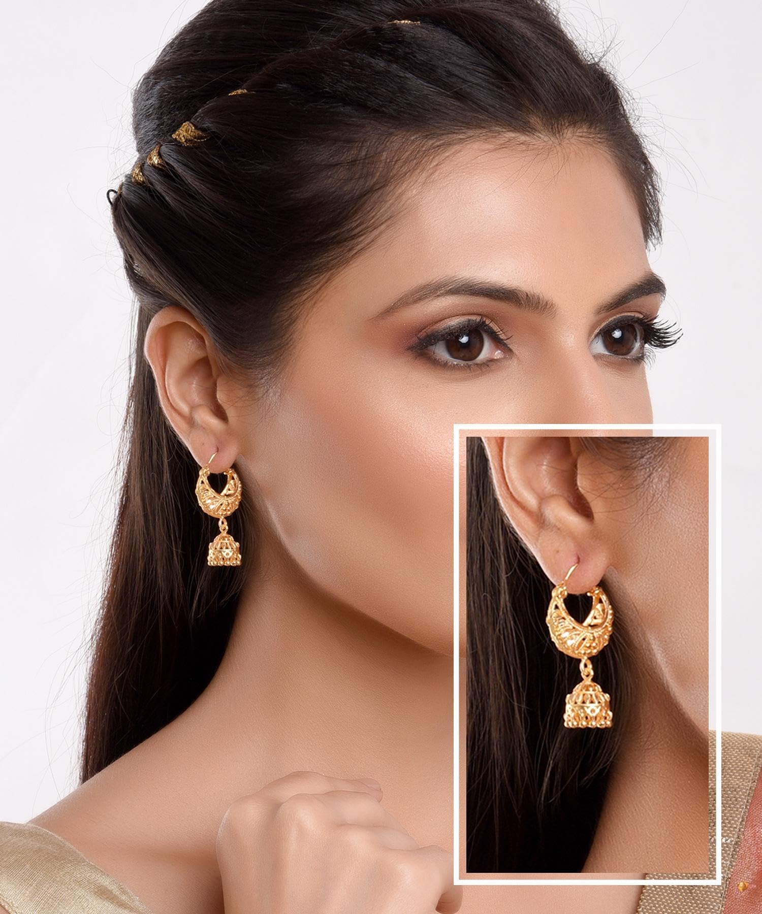 Efulgenz Indian Jhumka Hoop Earrings for Women - Traditional Gold Tone Dangle Earrings Set - Perfect for Weddings, Parties & Ethnic Fashion