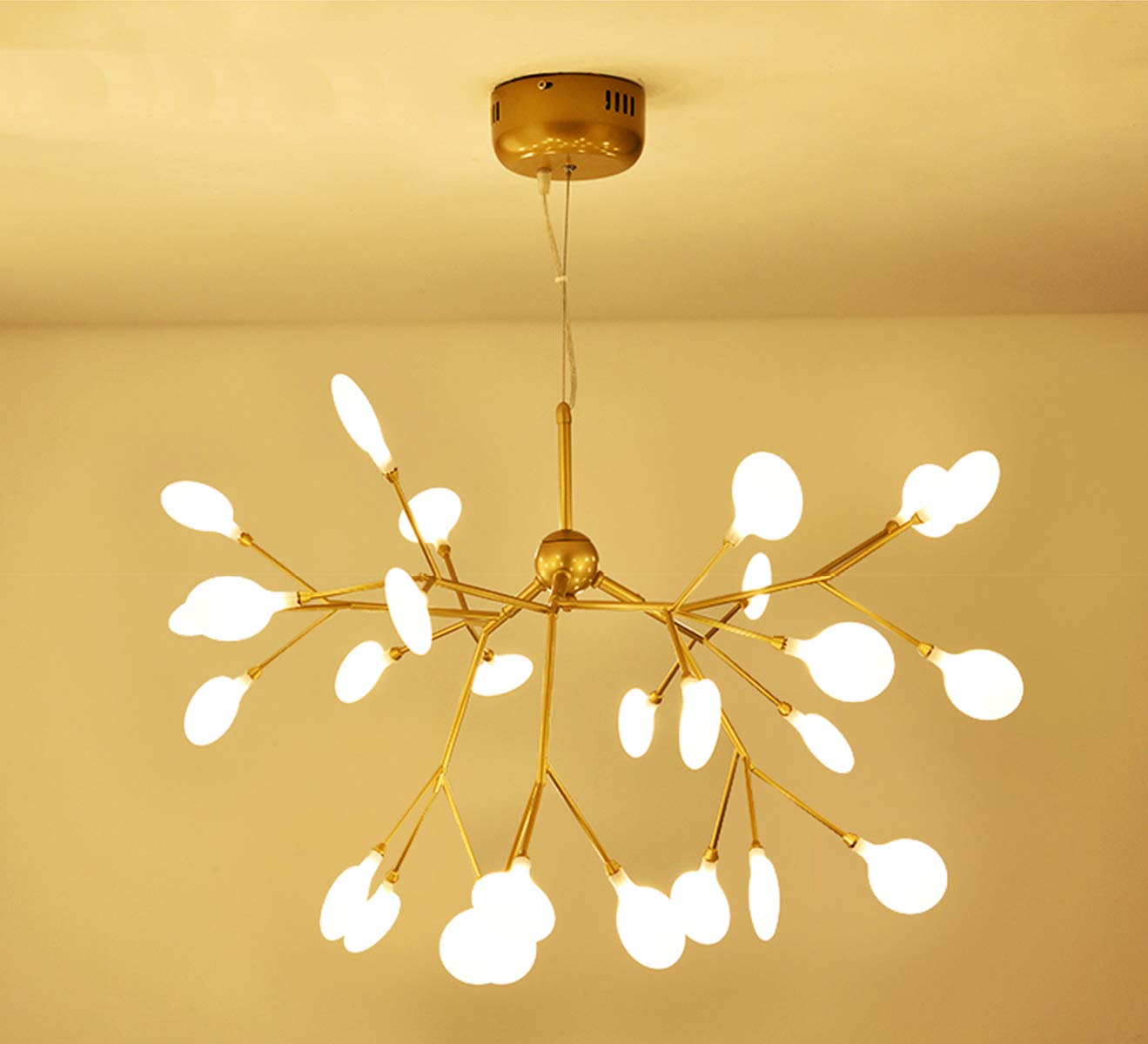 27-LED G4 Bulb Firefly Chandelier - Modern Panda Branch Ceiling Light for Living Room, Dining Room, Bar, Shop & Library - Energy Efficient Island Hanging Lamp for Ambient Lighting & Decoration