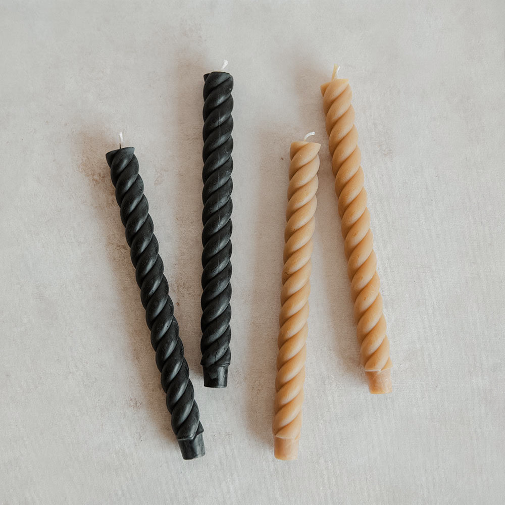 Natural Beeswax Rope Taper Candles Set - Handmade Pure Beeswax Candles for Home Decor, Wedding, Romantic Dinner & Meditation - 12-Pack Eco-Friendly Dripless Candles