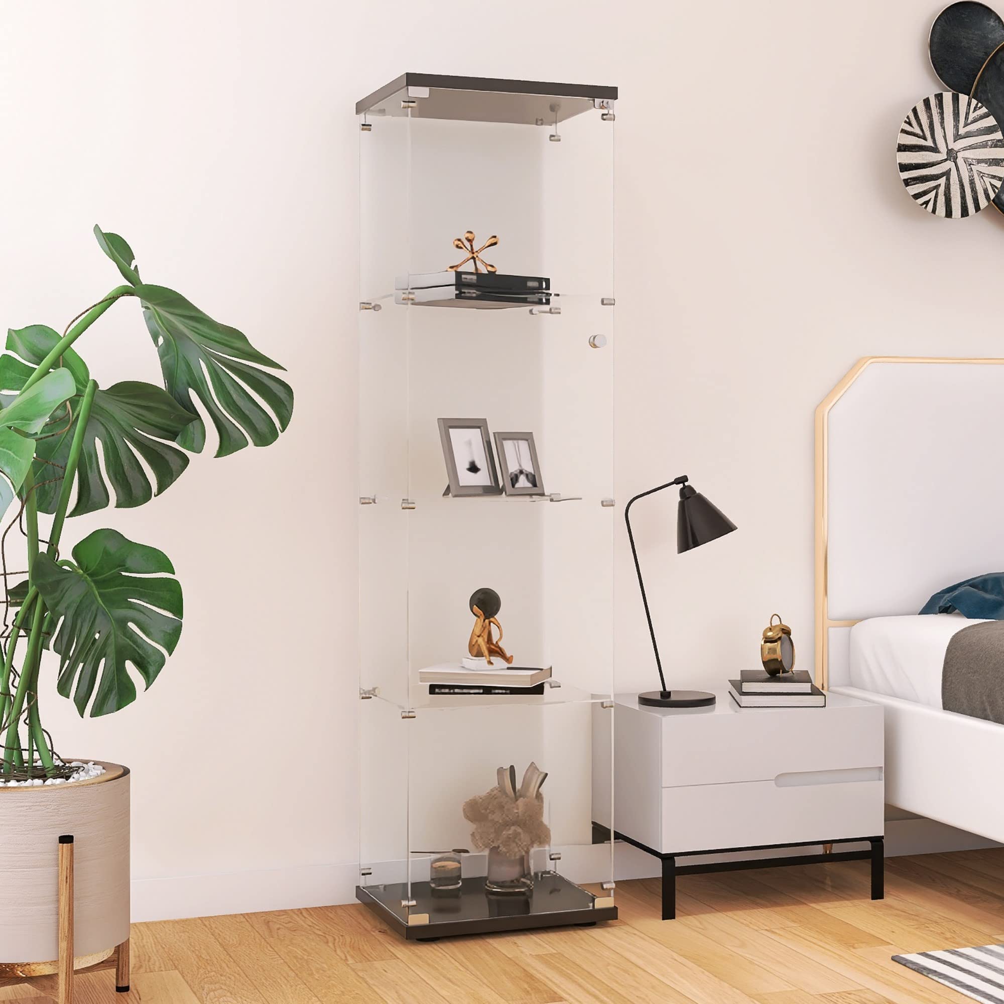 Beauty4U 4-Shelf Glass Display Cabinet - Black Floor Standing Curio Cabinet for Living Room, Bedroom & Office - Quick Assembly Glass Bookshelf - Perfect for Showcasing Collectibles, Books & Home Decor