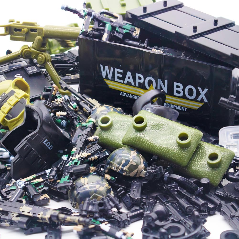 200+ Pcs Military Weapon Building Block Toy Set - SWAT Team & Army Soldier Gear Accessories Kit - Compatible with Major Mini Figures - Perfect for Battle Scenes, Role Play & Collectors