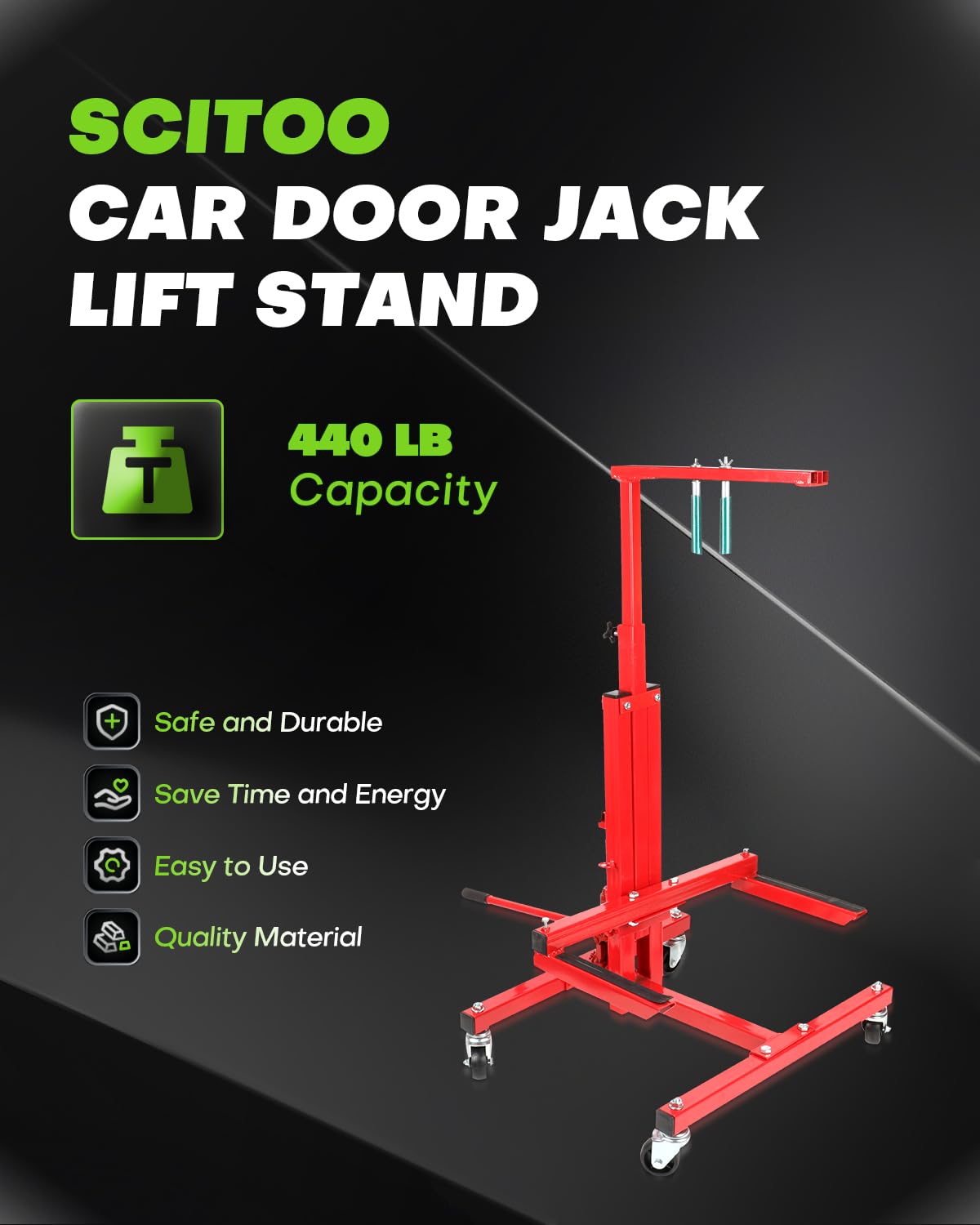 SCITOO Autobody Mobile Rolling Door Bumper Jack Stand Dolly - Heavy Duty Car Repair Tool for Mechanics & DIY Enthusiasts - Perfect for Garage, Auto Shop & Home Vehicle Maintenance
