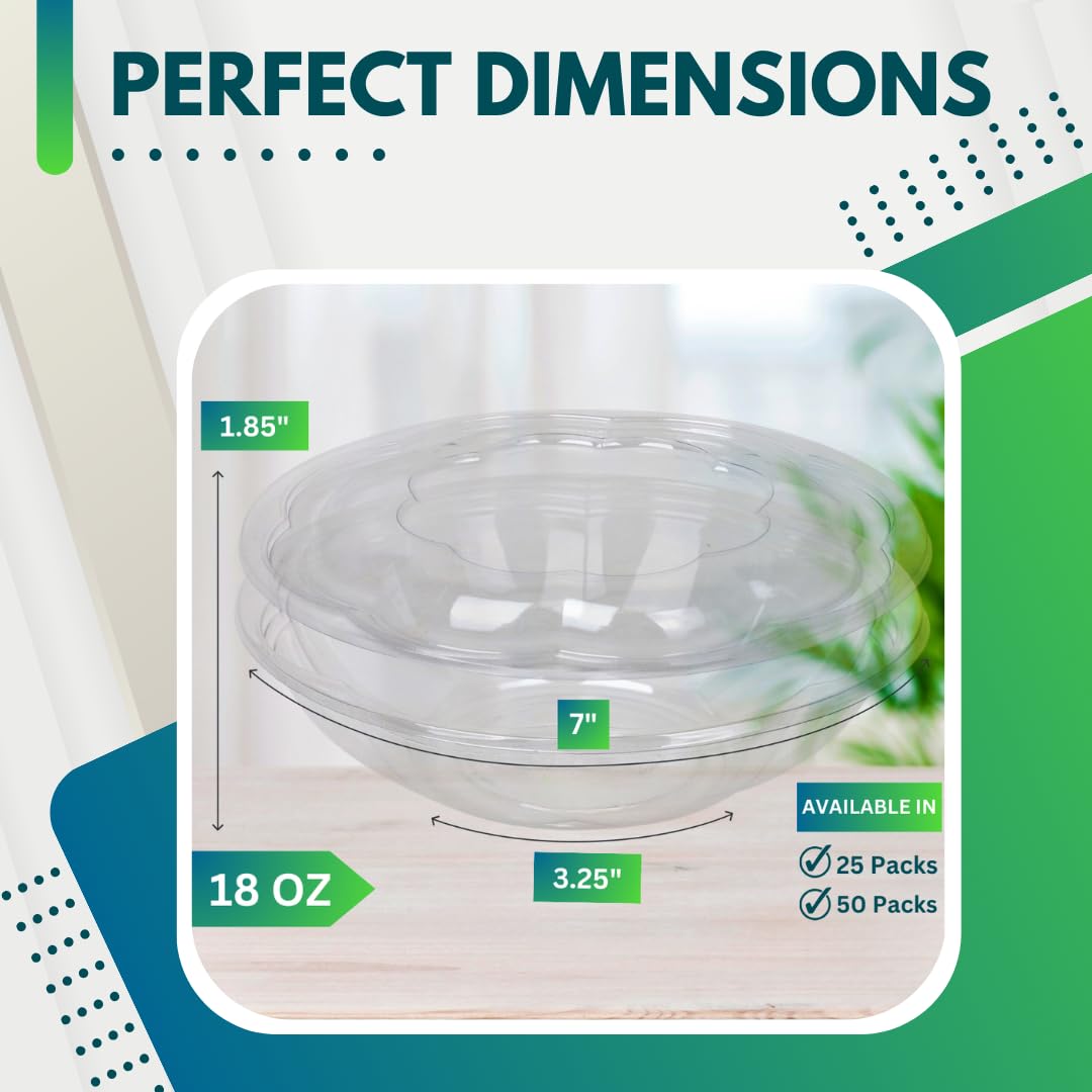 Eco-Friendly 18 oz Disposable Salad Bowls with Lids - 150 Pack | BPA-Free Meal Prep Containers, Lunch Boxes & Takeout Bowls | Perfect for Office Lunches, Picnics, Catering & Food Delivery Services