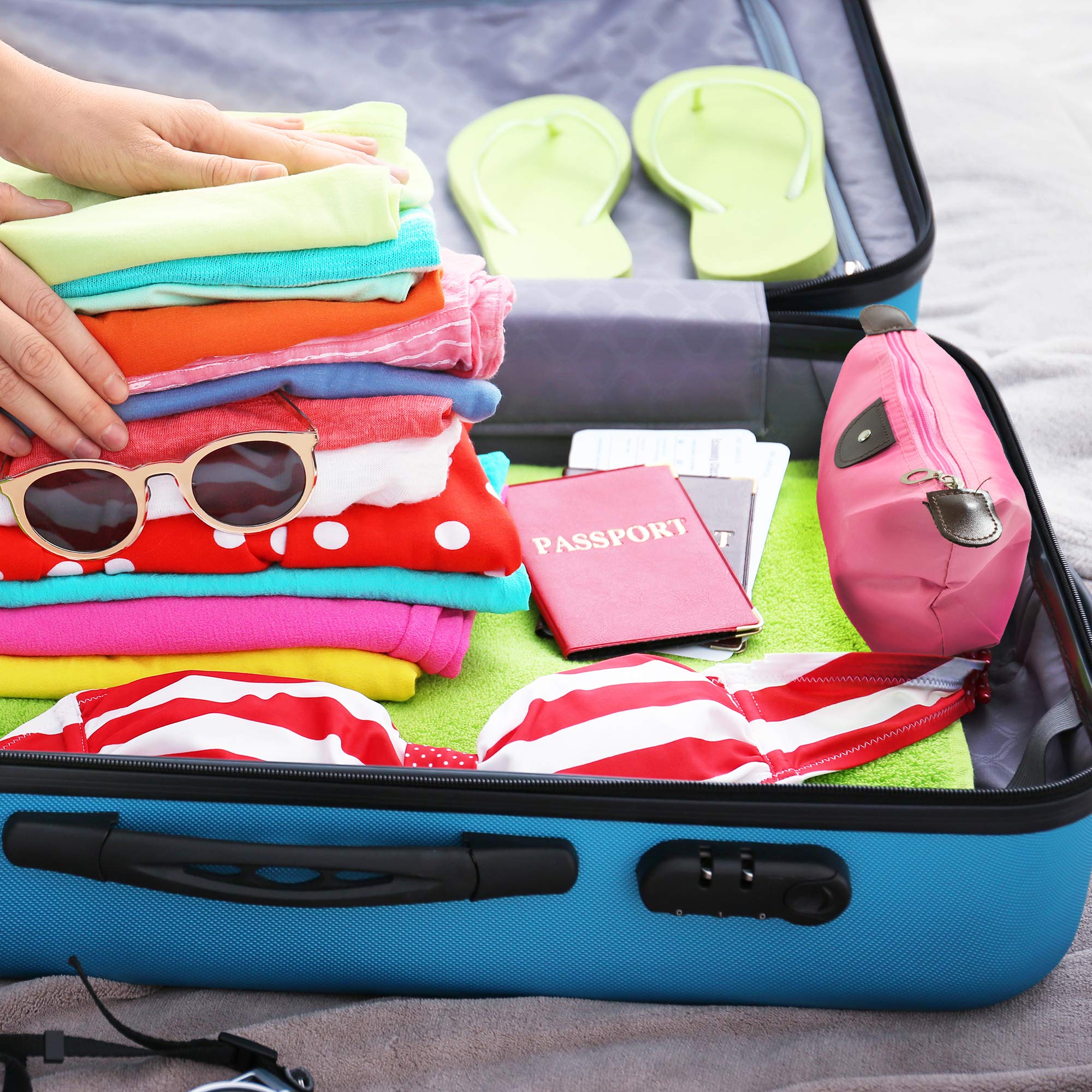 TRIXES 3-Piece Waterproof Travel Organizer Pouch Set for Makeup, Cosmetics, Toiletries & Accessories - Pink, Yellow & Blue - Perfect for Vacation, Gym & Daily Storage
