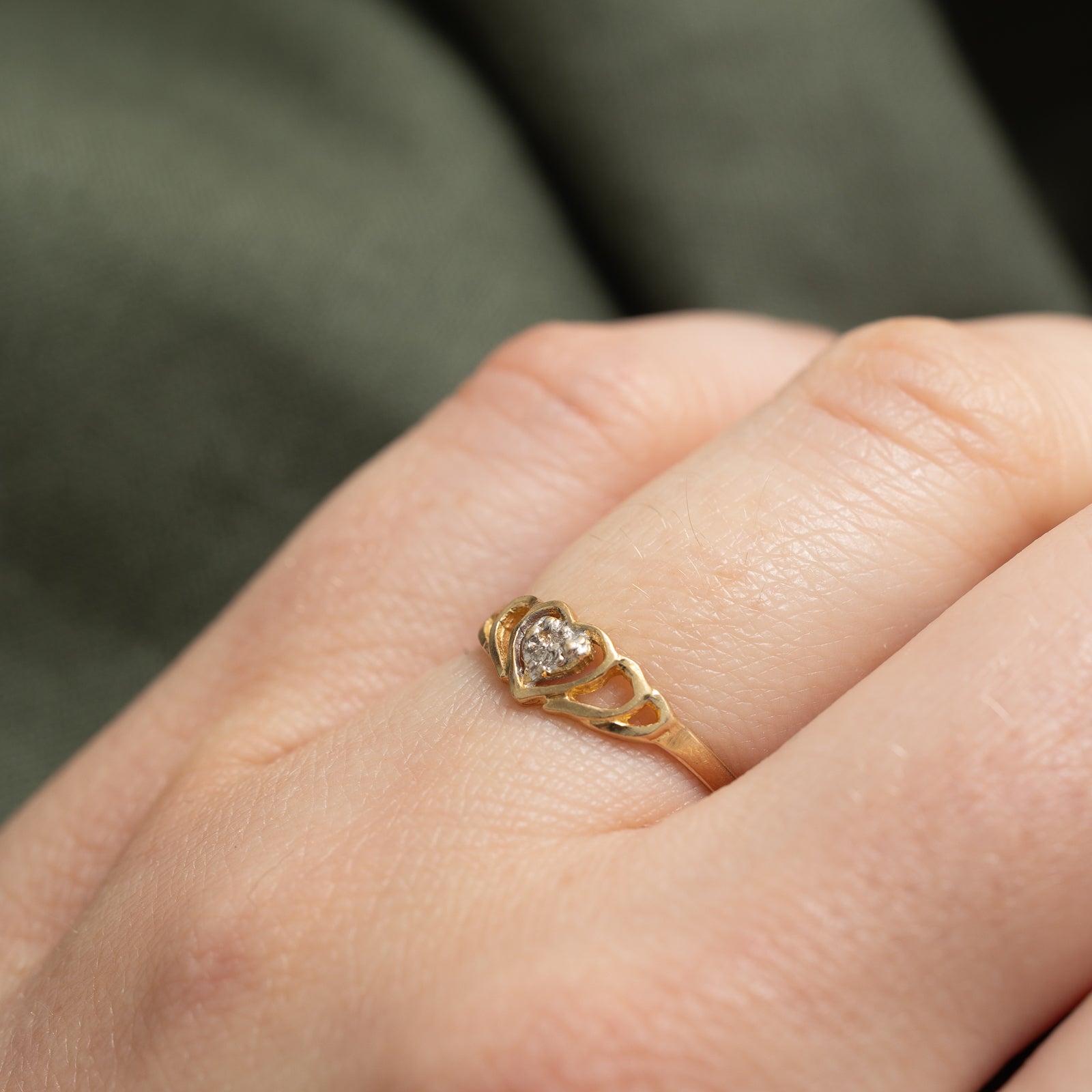 0.005ct Diamond Heart Open Grooved Ring - Size 5.25 - Elegant Stackable Jewelry for Valentine's Day & Anniversary Gifts