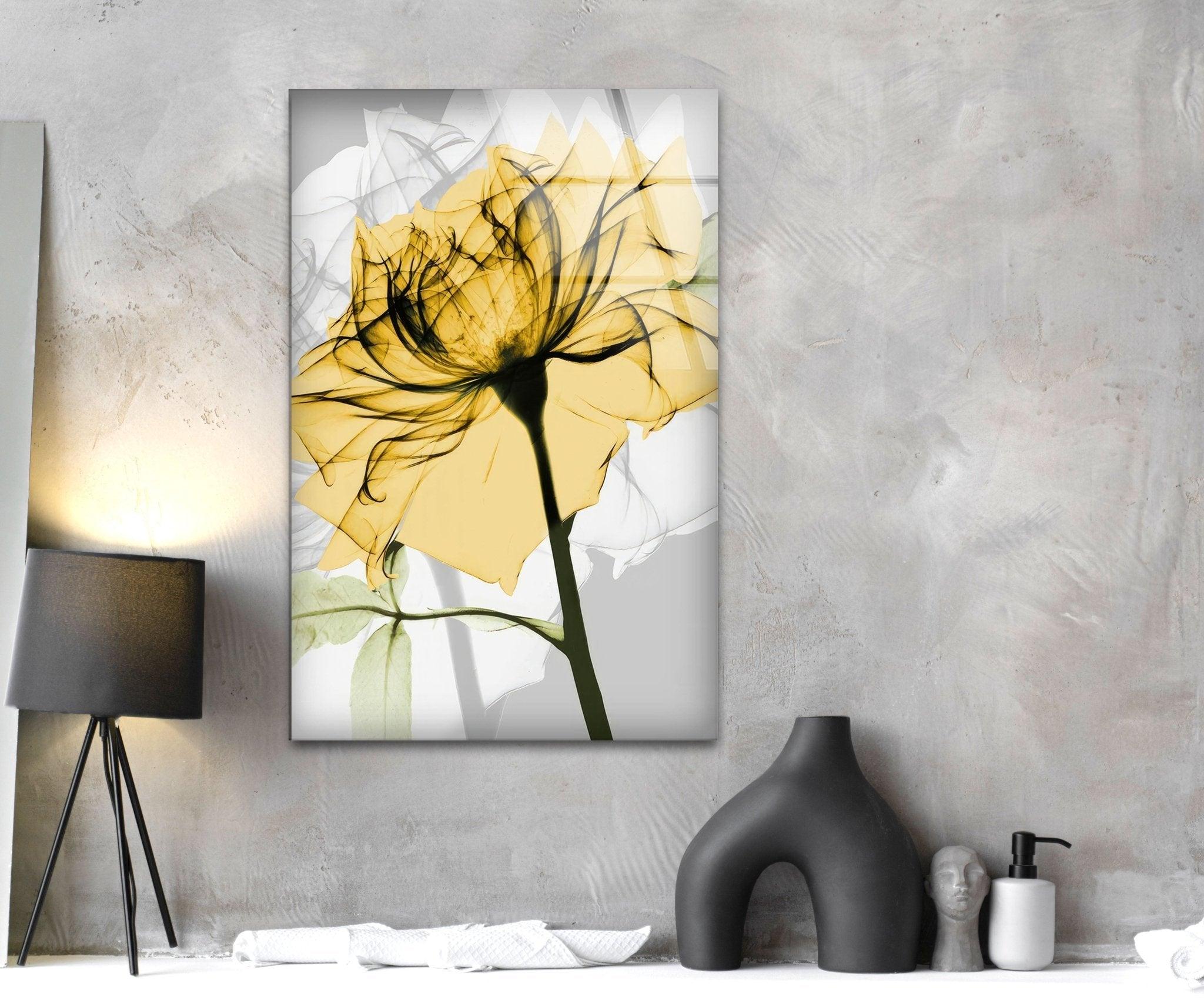 Albert Koetsier Yellow Rose Stained Glass Wall Art - Handmade Floral Decor for Living Room, Bedroom & Office