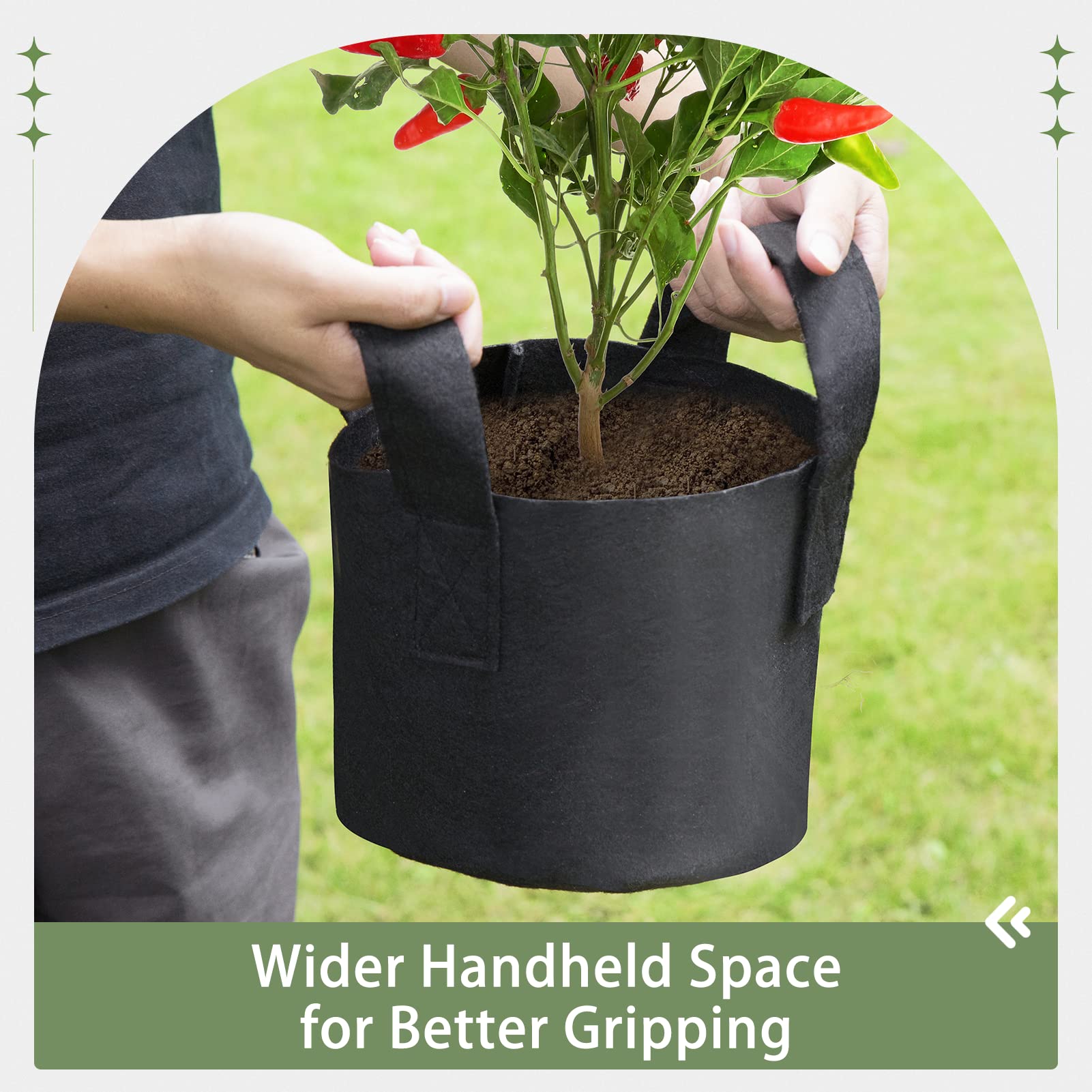 GreatBuddy 1 Gallon Grow Bags 6-Pack - Thick Fabric Plant Pots with Sturdy Handles & Reinforced Stitching - Includes Free Labels (Black) - Ideal for Indoor/Outdoor Gardening, Vegetables, Herbs & Flowers