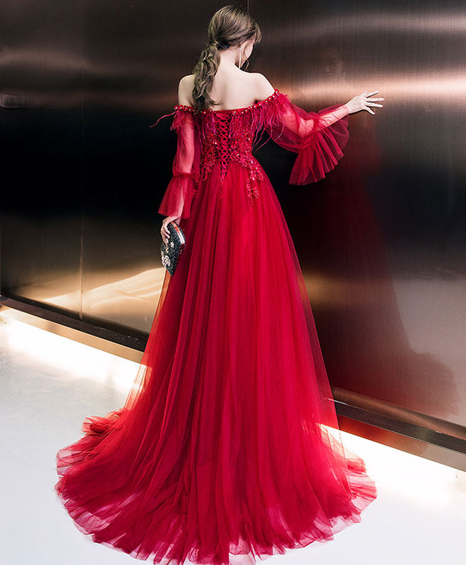 Elegant Burgundy Tulle Long Prom Dress for Women - Formal Evening Gown for Homecoming, Wedding Guest, or Special Occasions