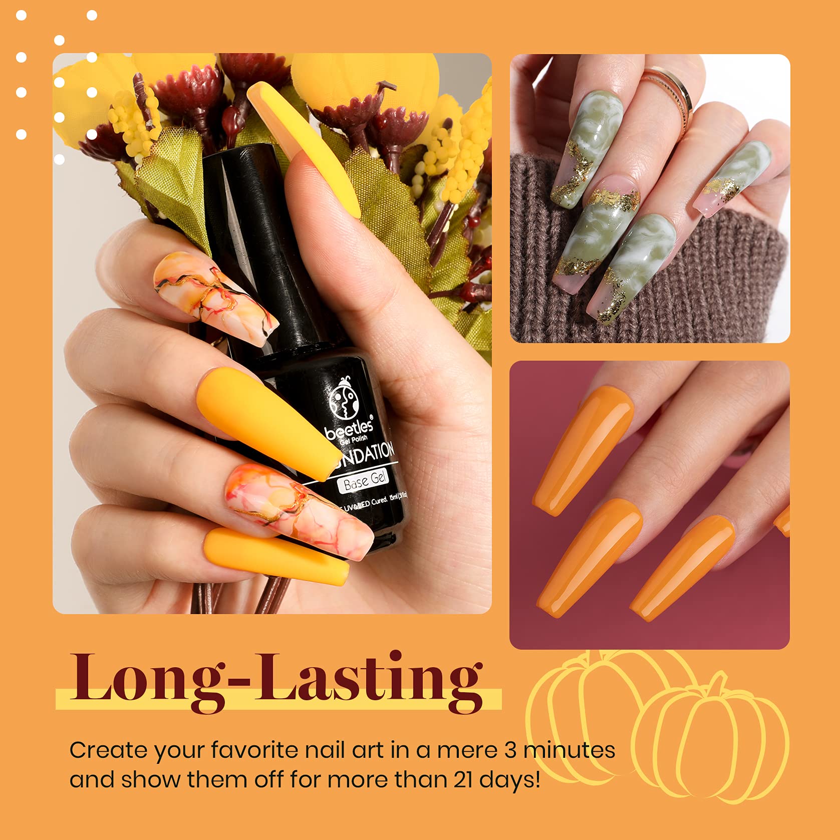 Beetles Gel Polish Set - Sunset Leaves Collection (Orange & Green) | Soak Off UV LED Nail Polish Kit for Autumn, Fall & Winter | 7.3ml Each | Professional Nail Art Supplies | Perfect for Home Manicures, Salon Use & DIY Nail Designs
