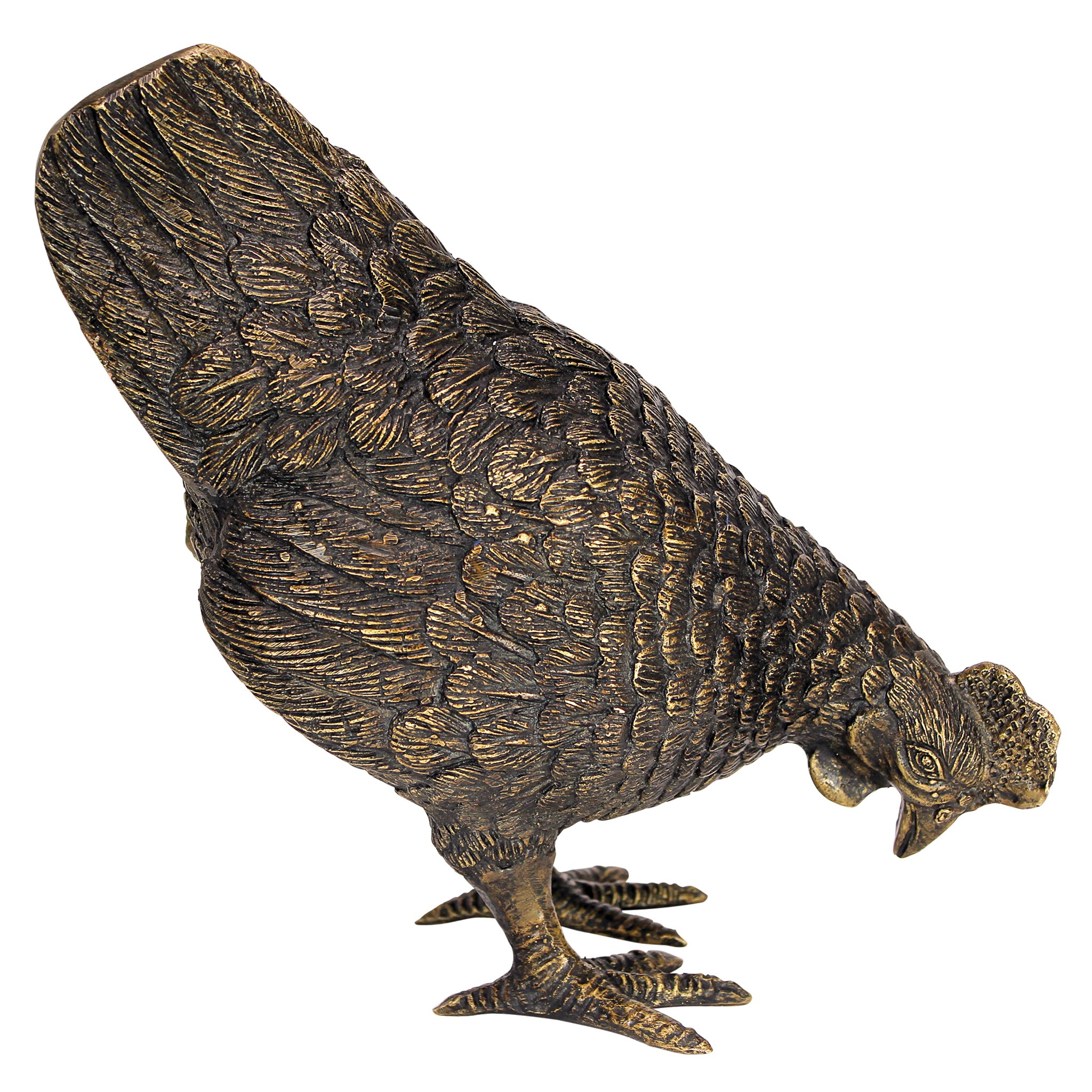 Design Toscano Solid Cast Bronze Barnyard Hen Garden Statue - Outdoor Decor for Patio, Yard & Farmhouse Style Landscaping