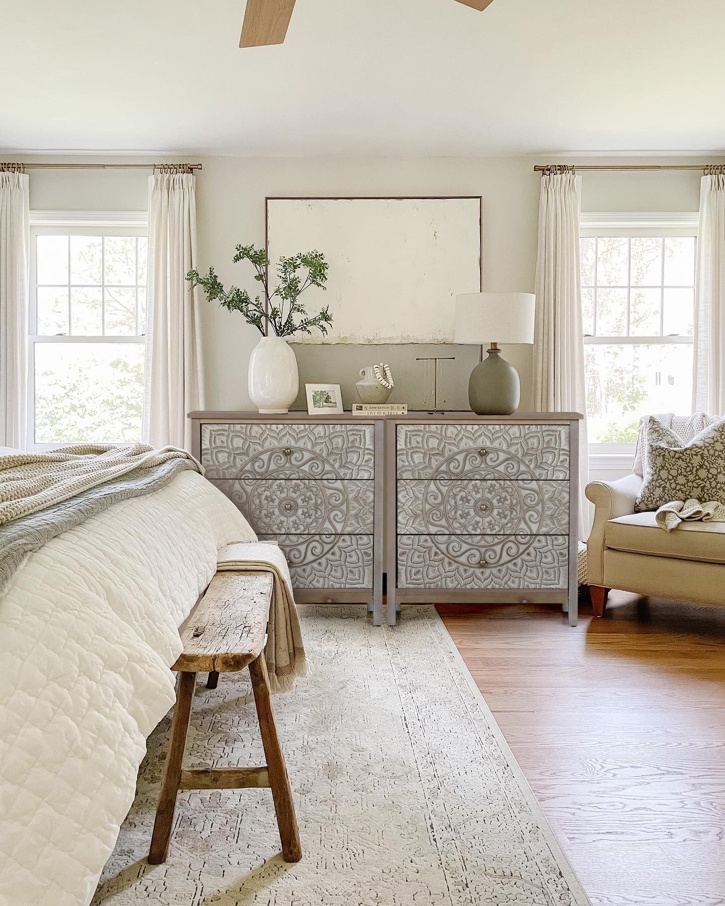 PHI VILLA Rustic Farmhouse Accent Cabinet with 3 Drawers - Entryway Storage Chest, Dresser for Bedroom, Living Room & Hallway Organization | Solid Wood Chest of Drawers for Home Decor