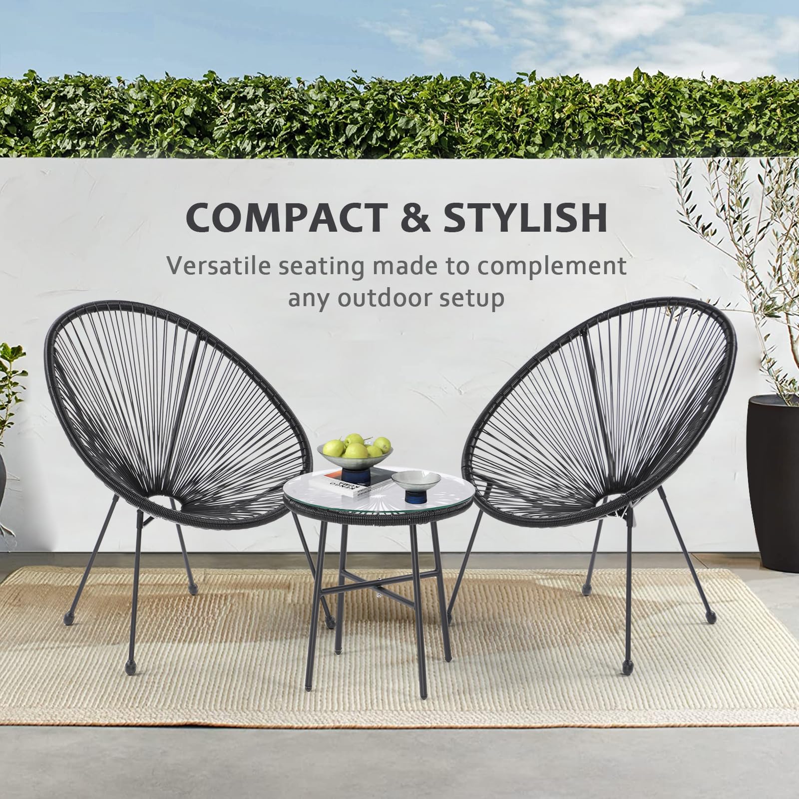 SoarFlash 3-Piece Outdoor Wicker Bistro Set with Coffee Table - Patio Conversation Set in Black Rattan for Lawn, Garden, Backyard - Perfect for Relaxing, Entertaining, and Outdoor Dining