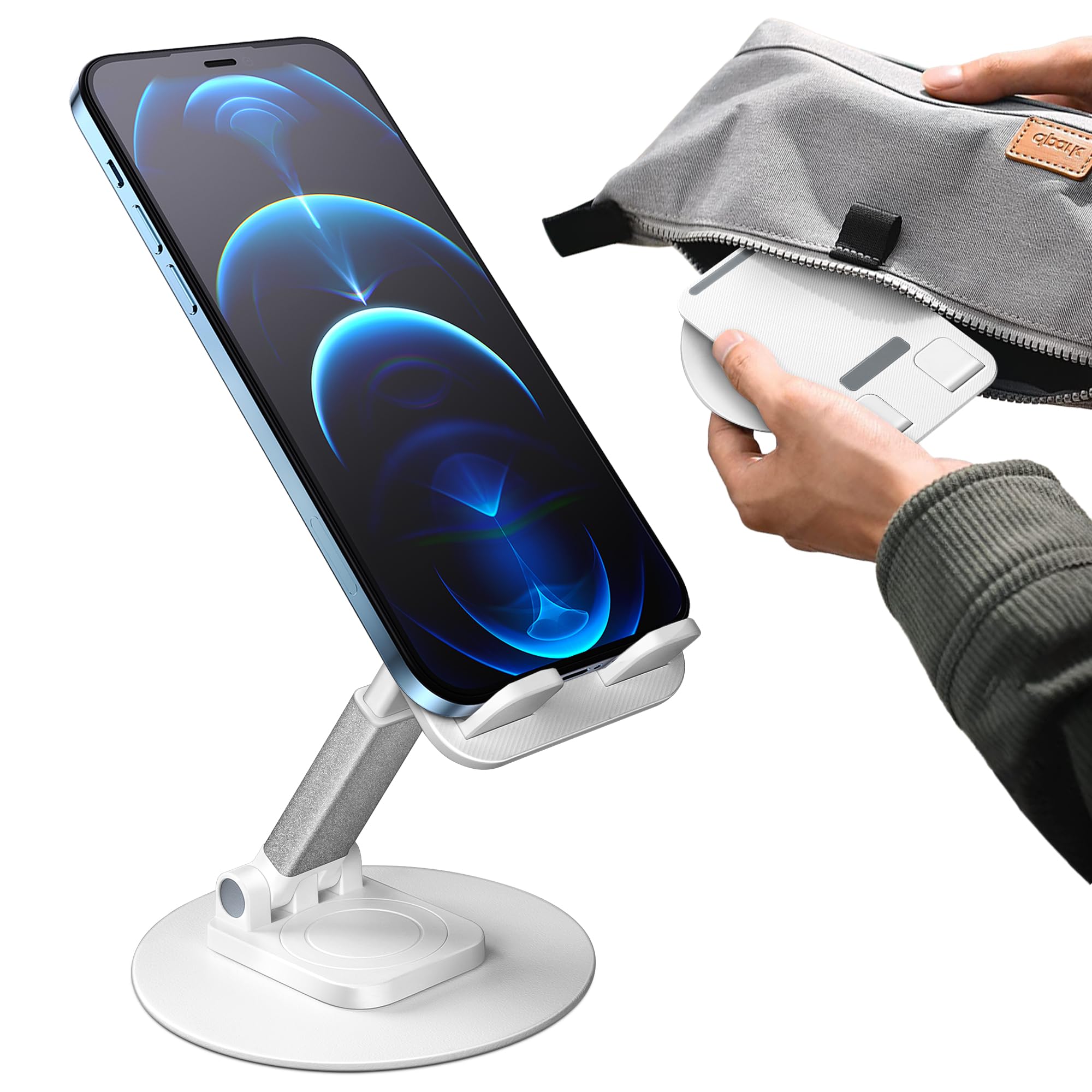 Adjustable 360° Rotating Phone Stand - XcaseBar Universal Cell Phone Holder for All Smartphones (White) | Perfect for Desk, Bedside, Office & Video Calls