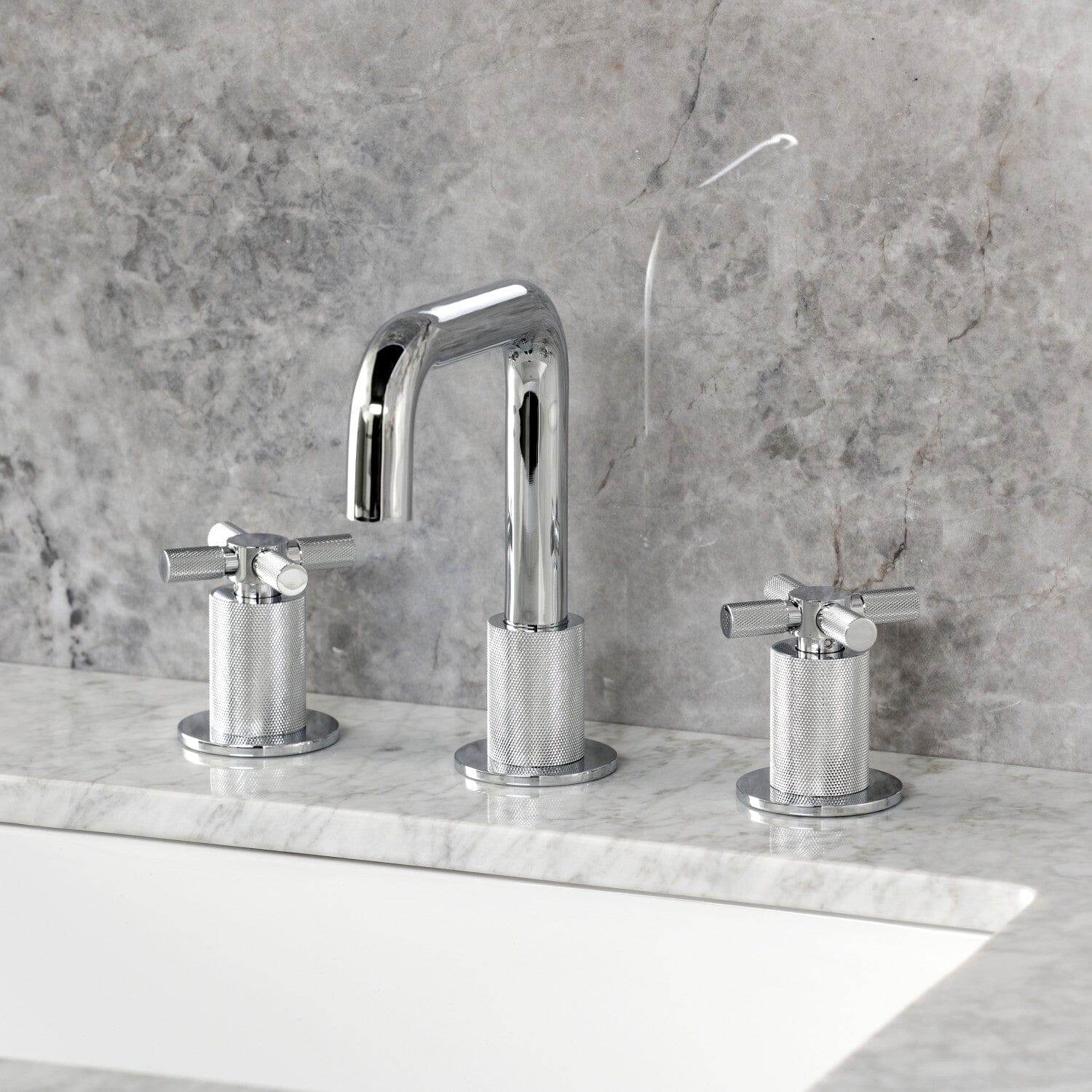 Premium 3-Hole Widespread Bathroom Faucet with Push Pop-Up Drain - Dual Handle Deck Mount Sink Faucet for Modern Vanities, Bathroom Sinks & Powder Rooms