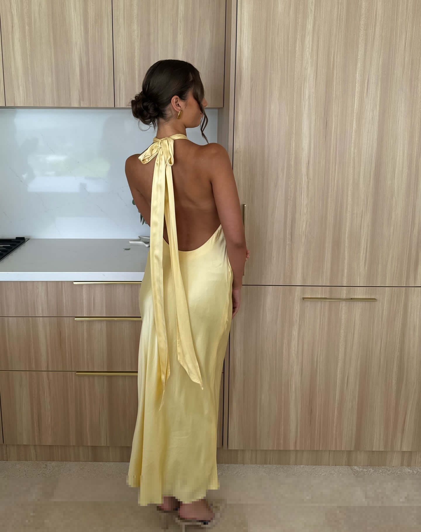 Elegant Yellow Halter Satin Prom Dress - J5891 for Evening Gala, Homecoming, and Formal Events