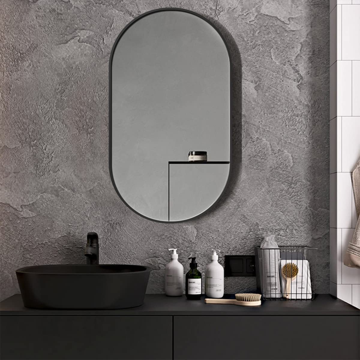 26x38 Inch Black Metal Frame Oval Wall Mirror - Bathroom, Bedroom & Living Room Decor - Perfect for Vanity, Entryway & Home Styling