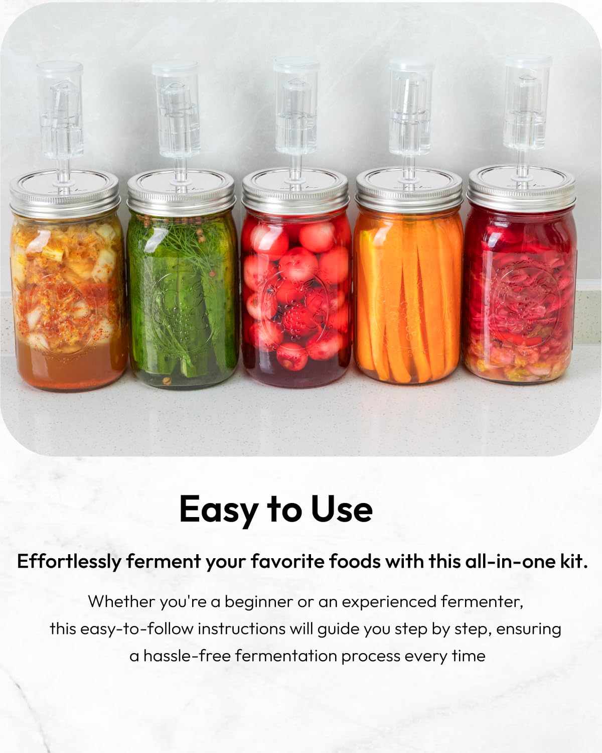 Jillmo 6-Pack Wide Mouth Mason Jar Fermentation Lids Kit - BPA-Free Airlock Lids for Pickling, Fermenting Vegetables & Kombucha - Perfect for Home Brewing, Canning & Food Preservation (Jars Not Included)