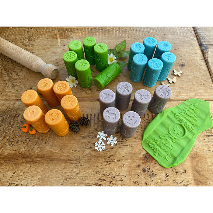 Yellow Door® Let's Roll Seasons Dough Roller Set - 4 Seasonal Textured Rolling Pins for Kids Sensory Play, Early Learning & Fine Motor Skills Development - Perfect for Playdough, Clay & Baking Activities