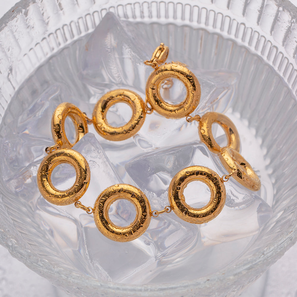 18K Gold Plated Stainless Steel Donut Bangle Bracelet for Women - Elegant Minimalist Jewelry Gift for Birthday, Anniversary & Everyday Wear