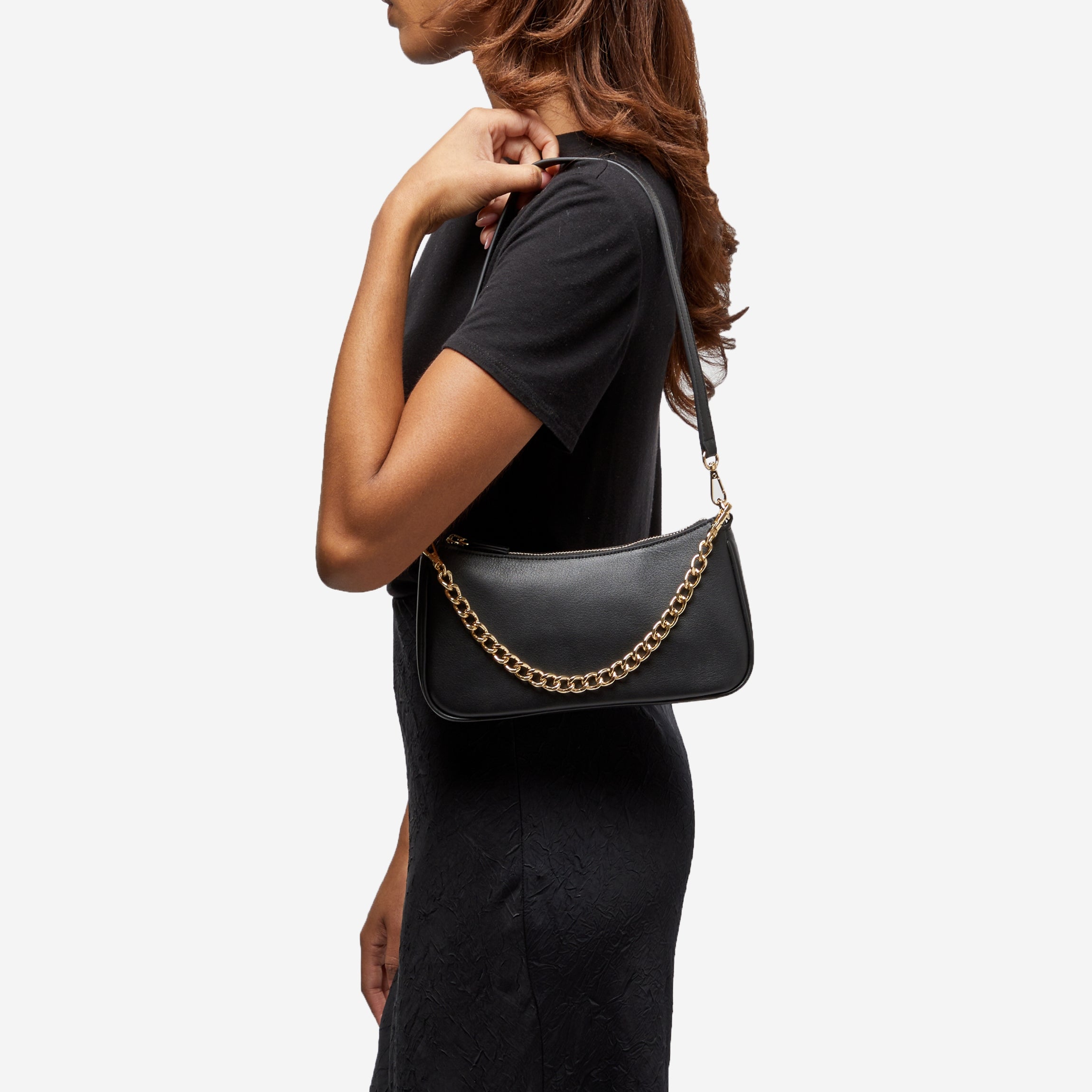 Greta Chain Small Pochette Bag - Black Onyx Crossbody Clutch for Women | Perfect for Evening Parties, Date Nights & Special Occasions