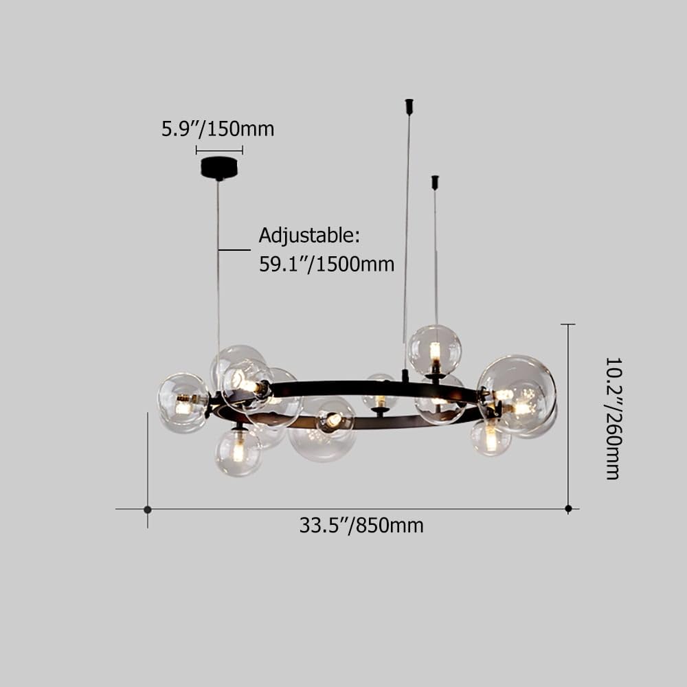 KunMai Modern 24-Light Glass Chandelier with Globe Bubble Pendant - Elegant Lighting Fixture for Living Room, Dining Room, Bedroom & Entryway - Perfect for Home Decor, Wedding Venues and Restaurant Ambiance