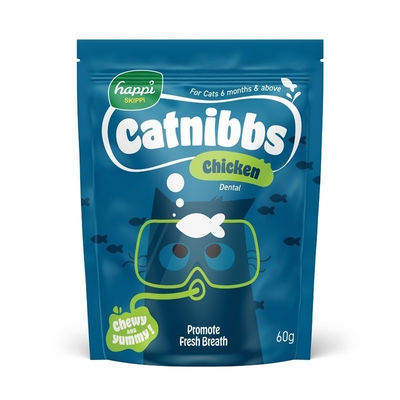 Happi Kippi Catnibbs Natural Cat Treats 60g - Tuna, Salmon, Chicken & Bonito Flavor with Fish Oil, Taurine, Seaweed & Coconut Oil - Healthy Chewy Snacks for Indoor & Outdoor Cats