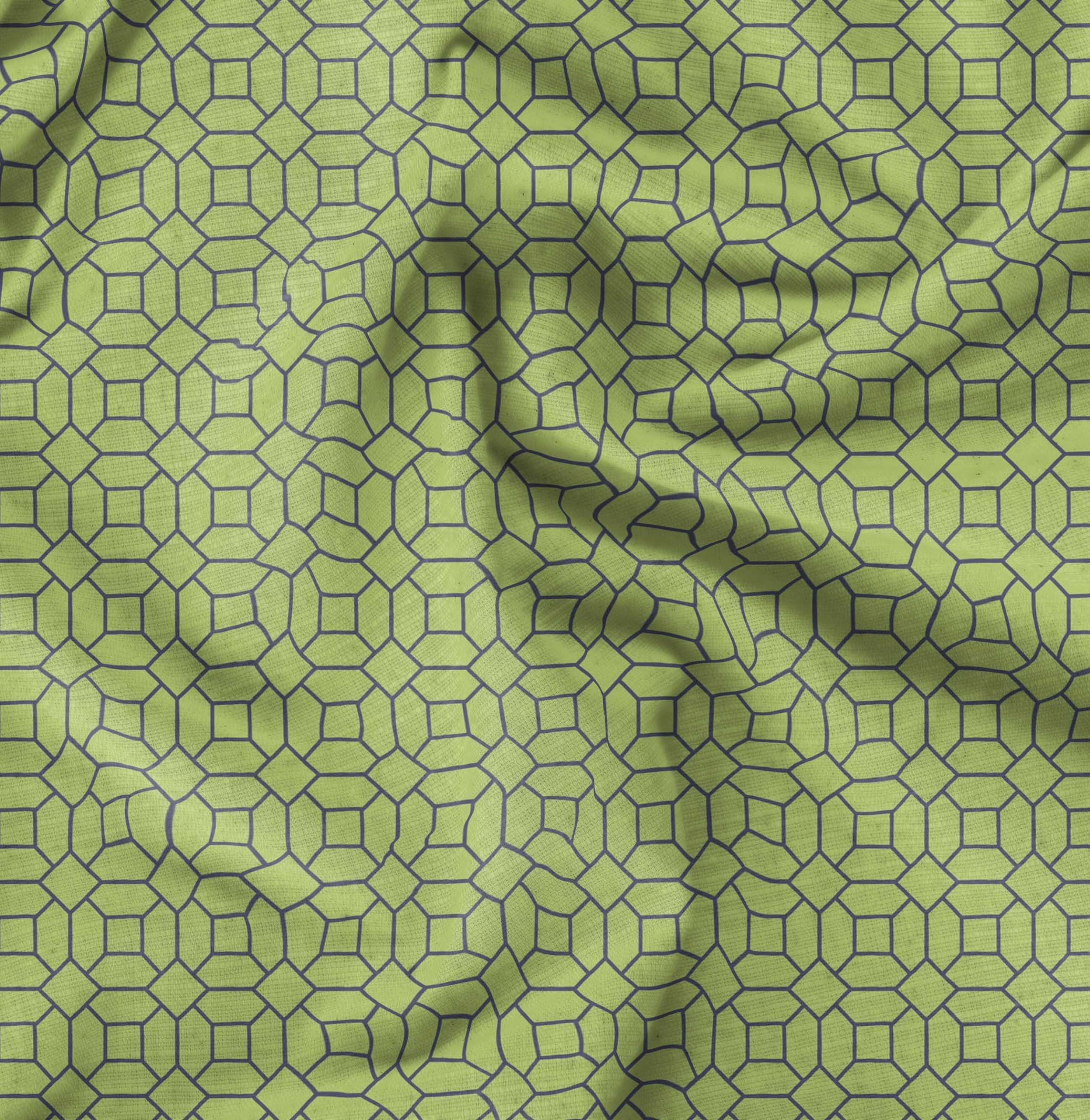 Soimoi Moss Green Georgette Fabric by The Yard - 42 Inch Wide Octagon Geometric Printed Material for Dresses, Scarves & Home Decor - Stylish Contemporary Fashion Fabric