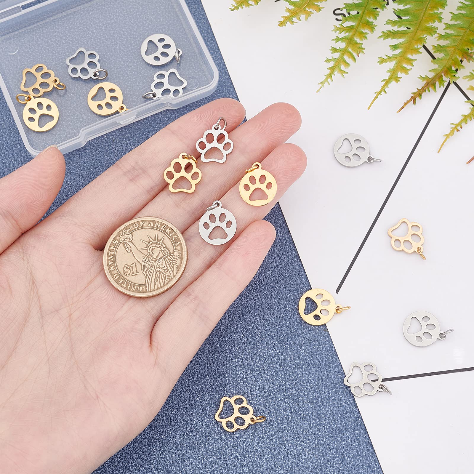 UNICRAFTALE Gold & Silver Dog Paw Print Charms - Stainless Steel Jewelry Making Supplies for DIY Bracelets, Necklaces & Keychains - Perfect for Pet Lovers and Craft Enthusiasts