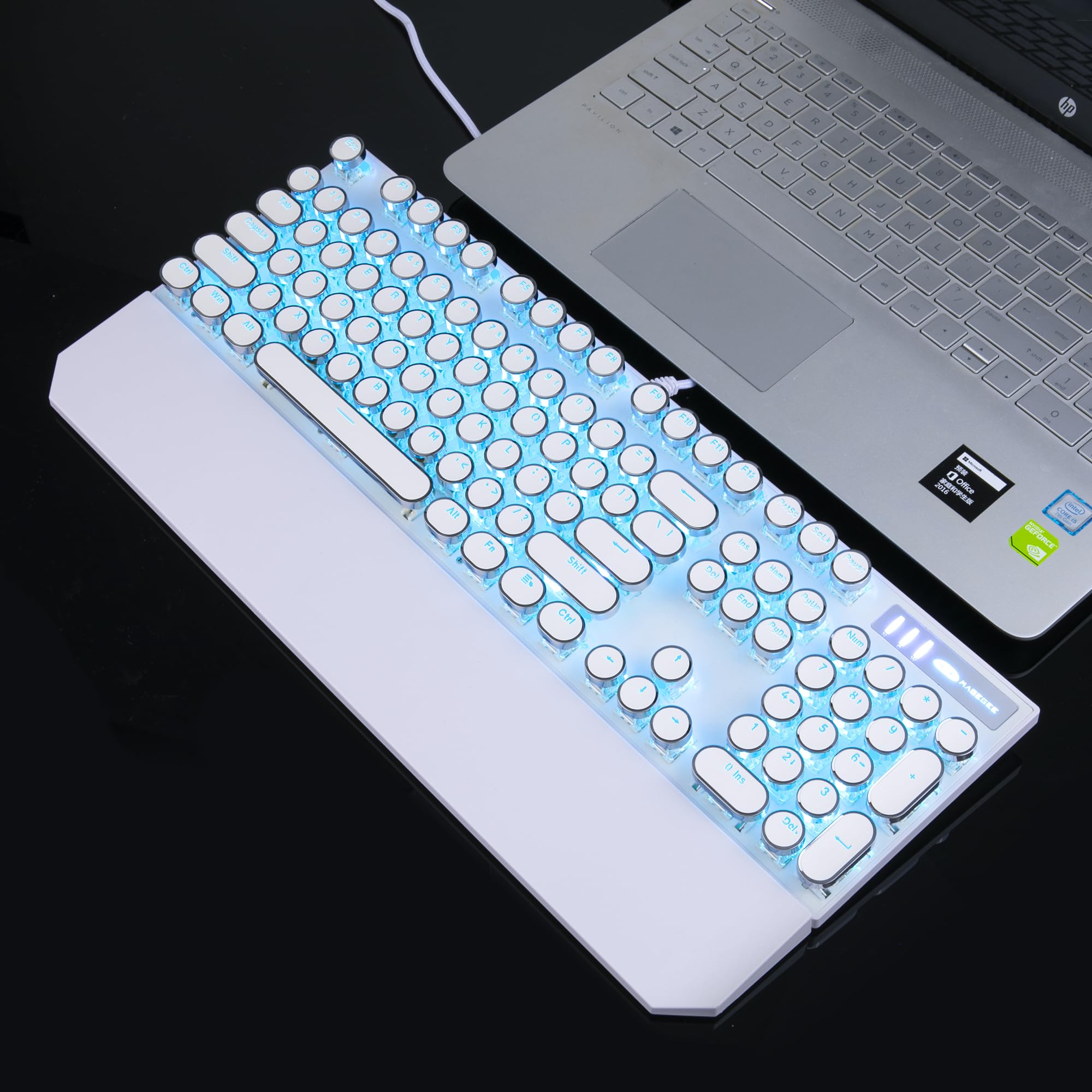 Mechanical Gaming Keyboard with Blue Switch - Retro Ice Blue Backlit for PC, Mac, PS5 Gaming (White)