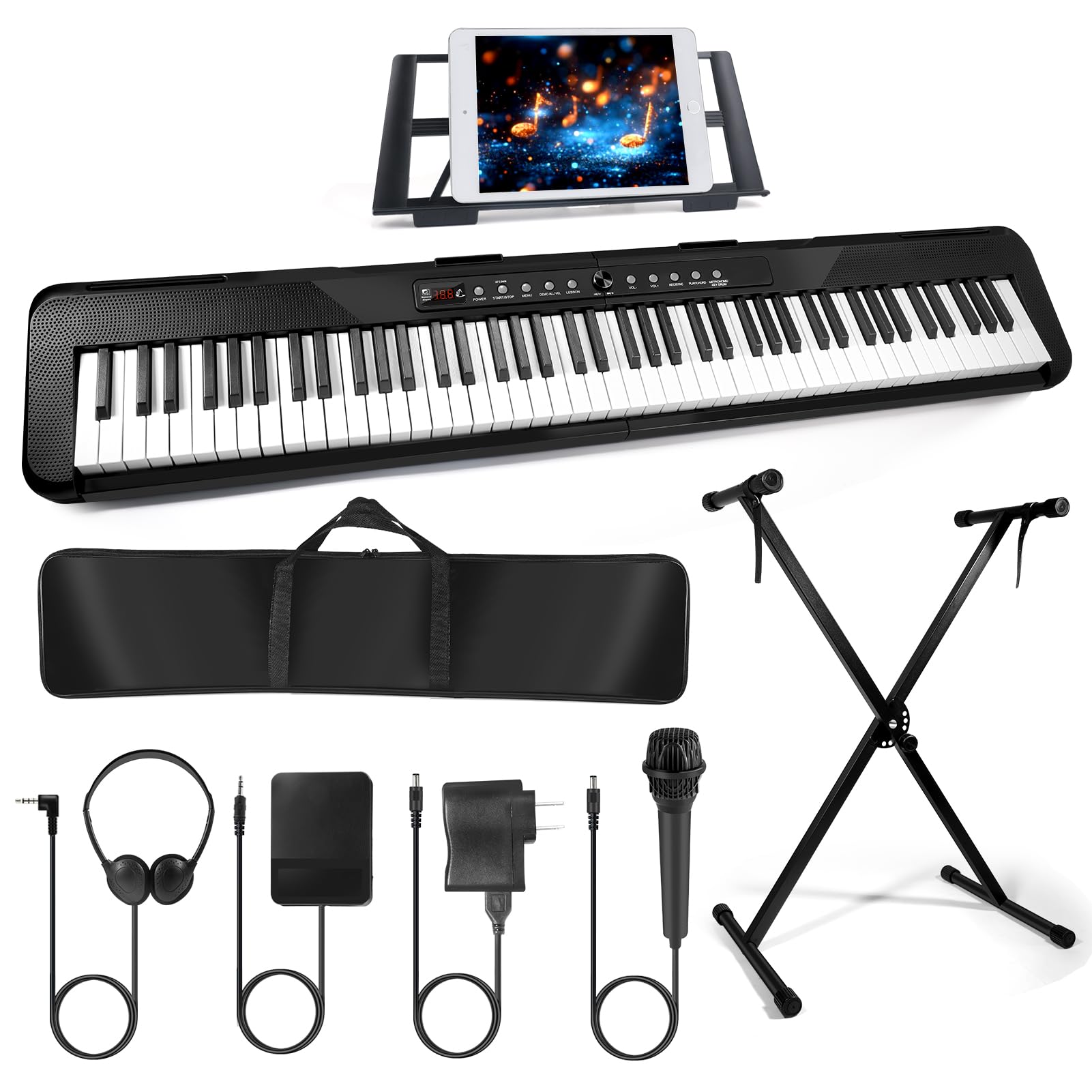 88-Key Beginner Digital Piano with Semi-Weighted Keys - Full Size Electric Keyboard Includes Sustain Pedal, Power Adapter, Stand, Carrying Case & Headphones - Perfect for Home Practice, Music Lessons & Studio Recording
