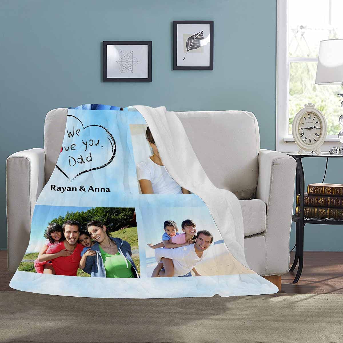 Best Dad Ever Personalized Blanket - Custom Photo Blanket with 5 Pictures | 60x80 Inch Soft Fleece Throw | Perfect Gift for Dad, Grandpa on Birthday, Father's Day | Great for Couch, Bed & Family Movie Nights
