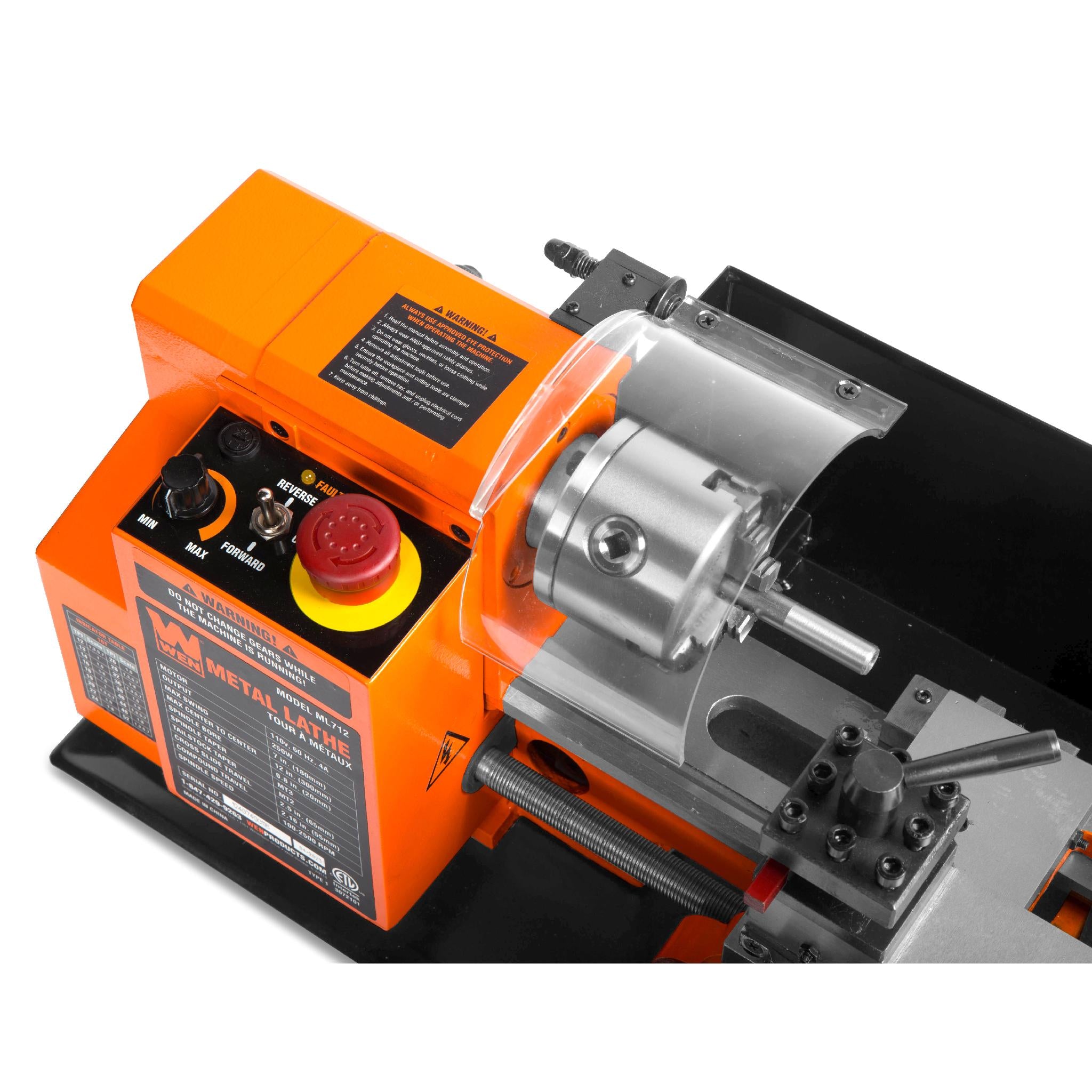 WEN ML712 7x12 Inch Variable Speed Benchtop Metal Lathe - 2-Way Turning for Precision Metalworking | Ideal for DIY Projects, Jewelry Making & Small Part Machining