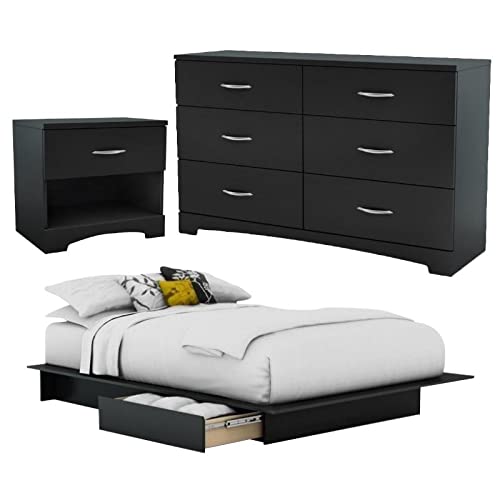 Modern 3-Piece Queen Bedroom Set with Storage - Platform Bed, 6-Drawer Dresser & Nightstand | Space-Saving Black Furniture for Small Rooms & Apartments | Perfect for Master Bedrooms, Guest Rooms & Dorm Decor