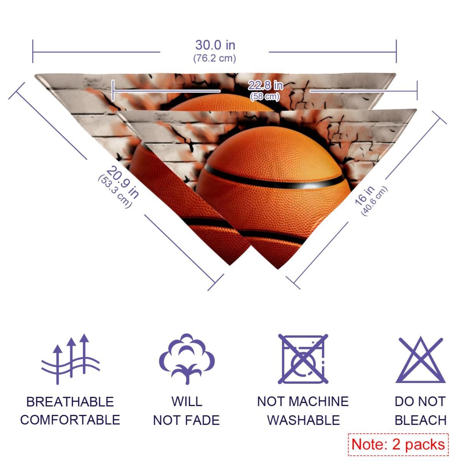 3D Basketball Pattern Dog Bandanas - 2-Piece Set for Small, Medium & Large Dogs & Cats - Adjustable Pet Scarf Accessories for Playtime, Walks & Photo Shoots