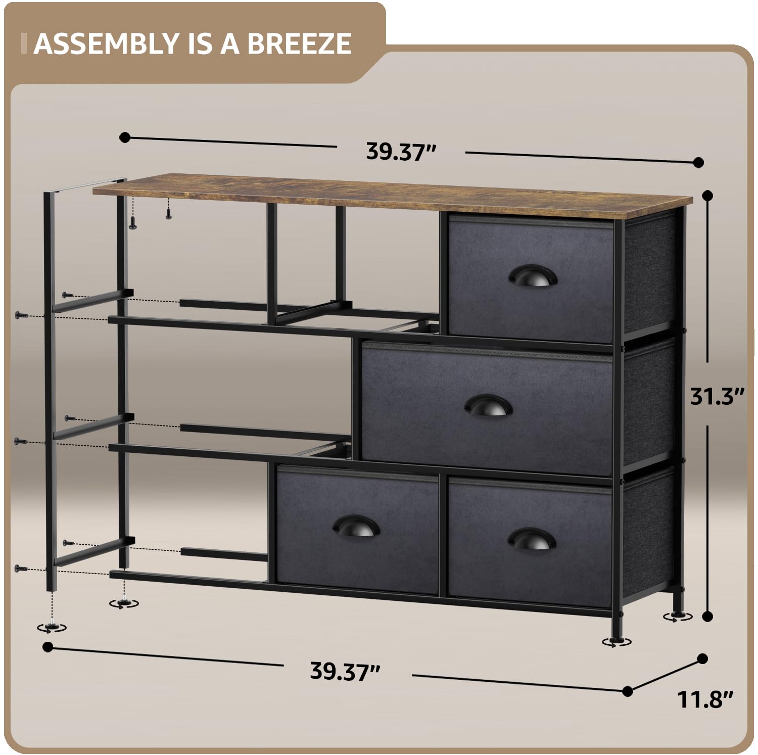 Sorbus 8-Drawer Dresser Organizer - Sturdy Steel Frame & Wood Top Chest with Easy Pull Fabric Bins for Clothes Storage | Perfect for Bedroom, Hallway, Living Room, Nursery & Closet Organization | Space-Saving Furniture for Small Apartments & Dorm Rooms