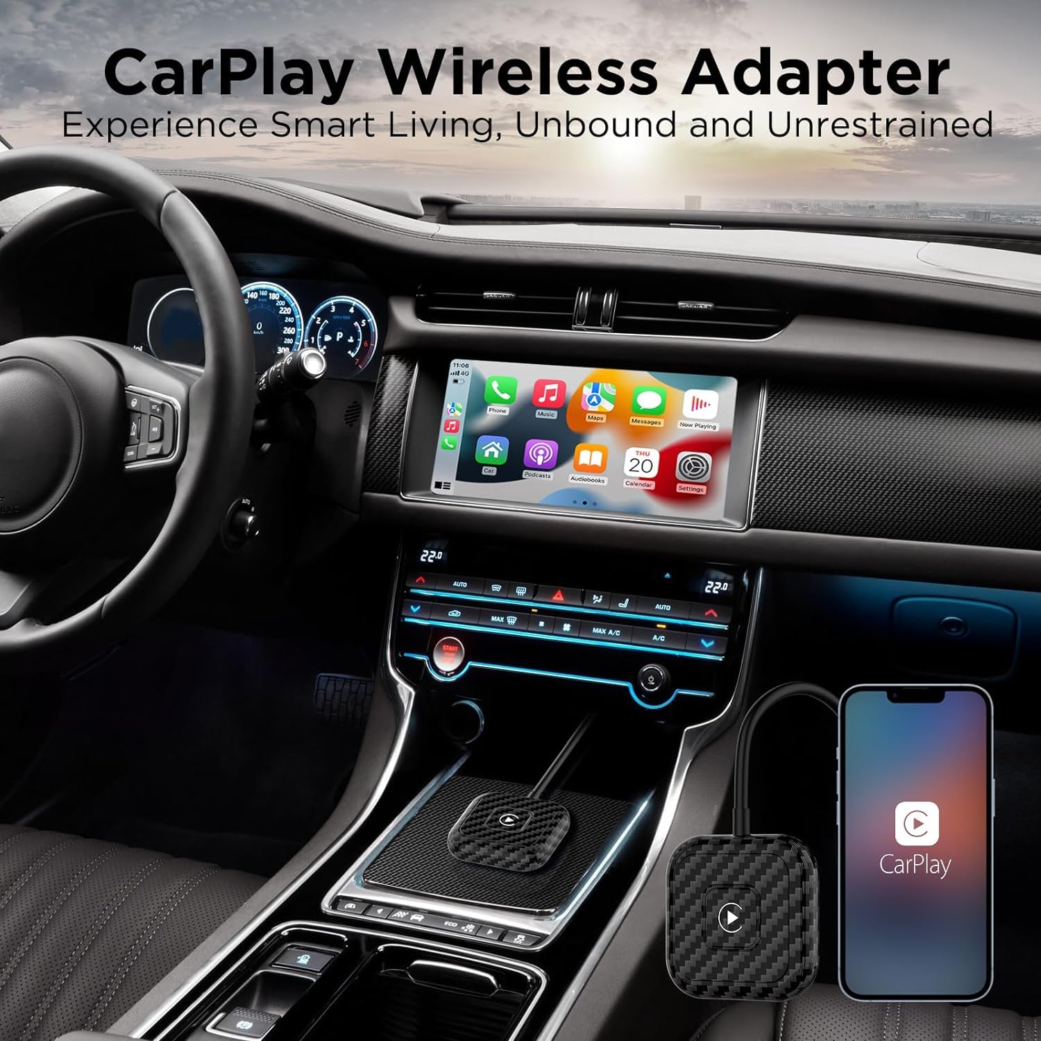 Wireless CarPlay Adapter for iPhone - Plug & Play for Cars with Wired CarPlay (Carbon) - Upgrade Your Drive