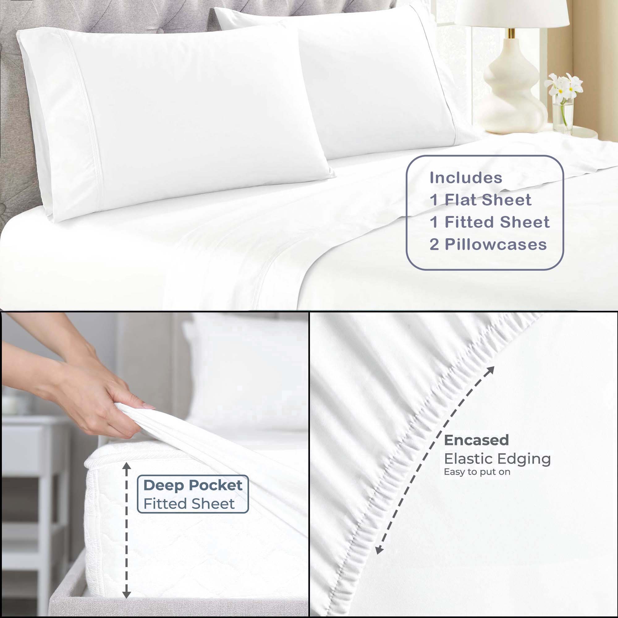 Premium Organic Cotton 300 Thread Count Percale Sheet Set - Extra Deep Pocket Fitted Sheet for 18