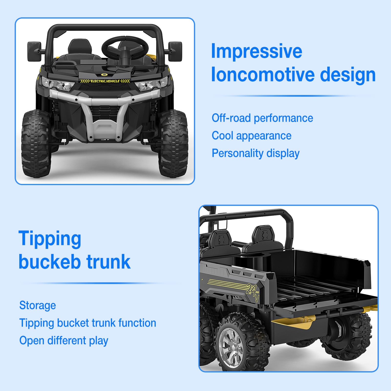 GARVEE 24V 2 Seater Kids Ride On Dump Truck - 6X6 Electric UTV with Remote Control, Battery Powered 6 Wheeler Toy Car for Boys & Girls Ages 3+ (Black) | Perfect for Outdoor Play, Backyard Adventures & Birthday Gifts