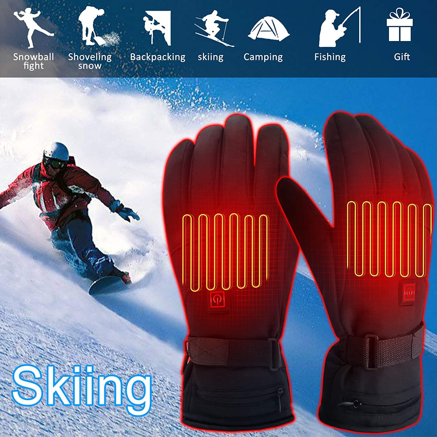 Rechargeable Battery Heated Gloves for Men & Women - Winter Electric Hand Warmers, Waterproof & Touchscreen Compatible - Perfect for Arthritis Relief, Skiing, Hunting, Fishing & Motorcycling - Stay Warm in Cold Weather Activities